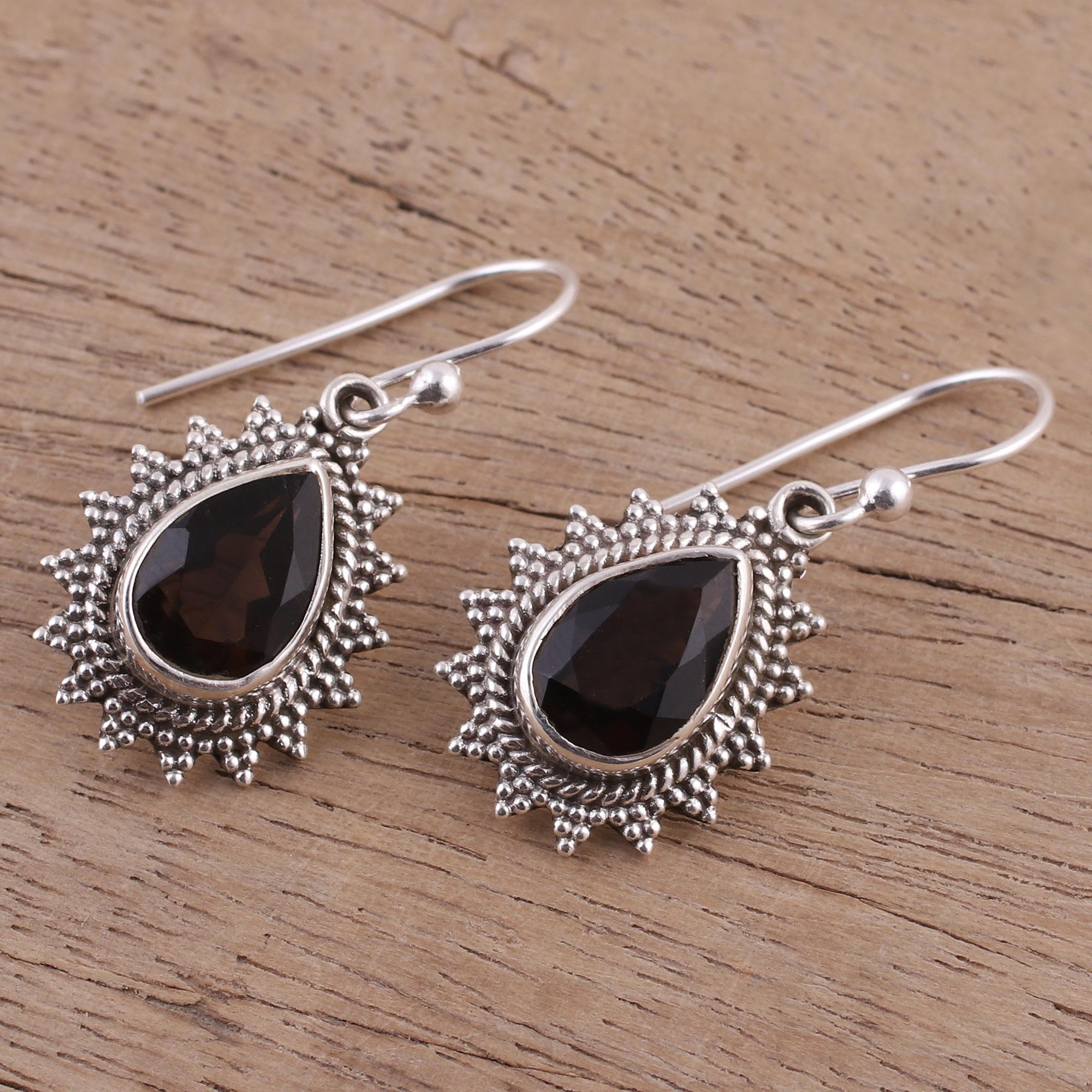 Premium Smoky Quartz Drop Earrings – Handcrafted Sterling Silver Jewelry from India