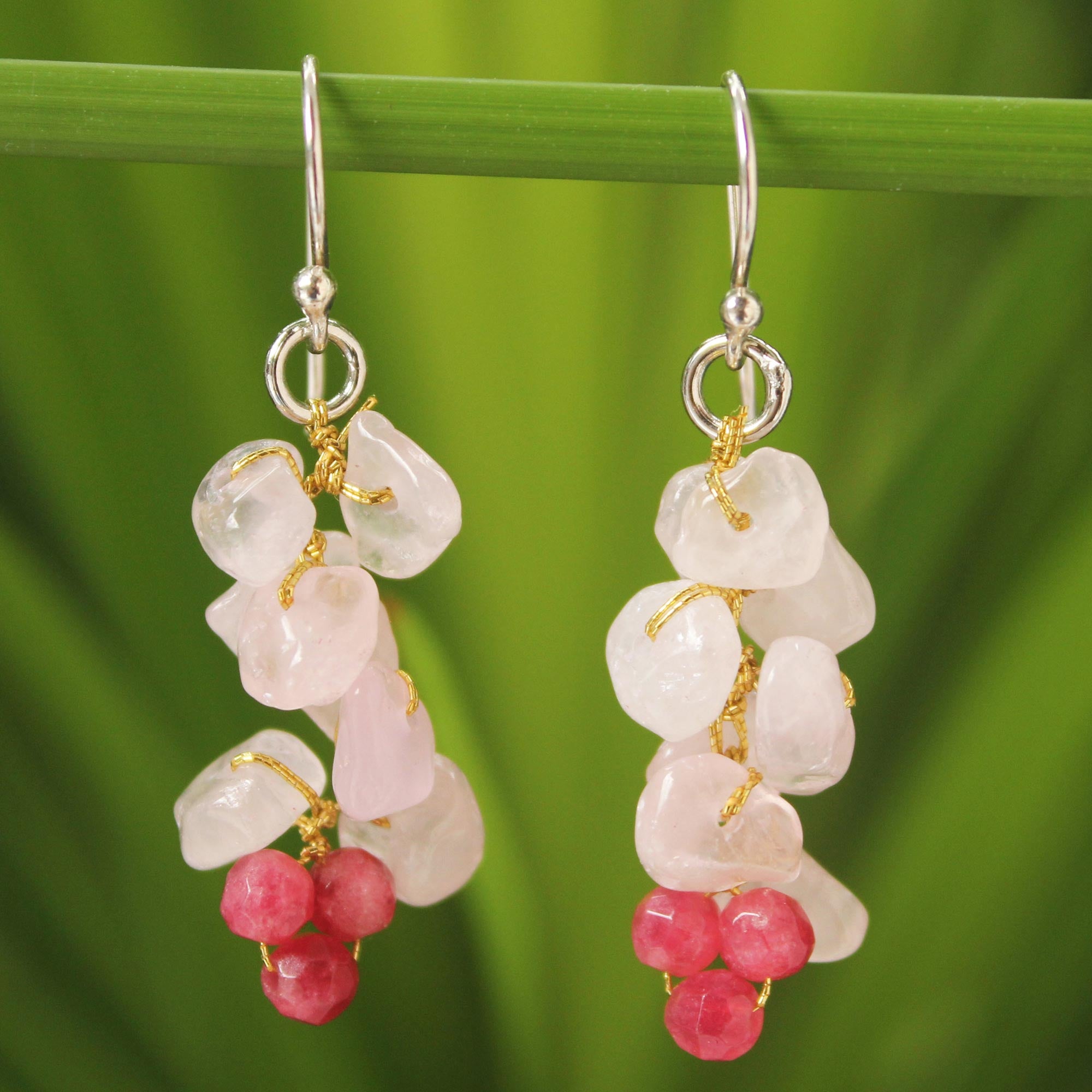 Premium Rose Quartz Beaded Earrings - Handcrafted Elegance