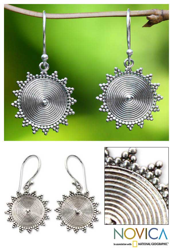 Premium Purnama Sun Silver Dangle Earrings – Handcrafted Elegance