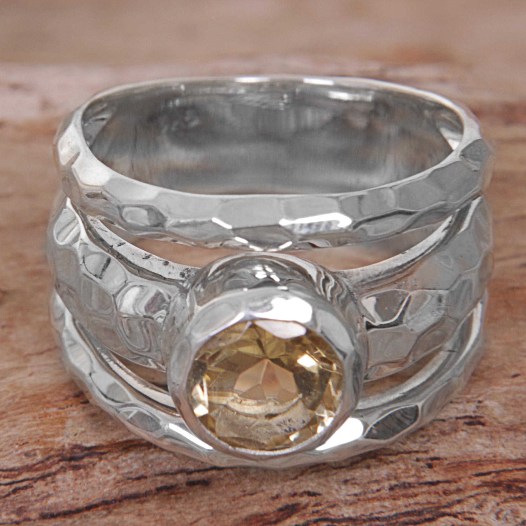 Premium Sterling Silver Citrine Mosaic Ring - Handcrafted in Indonesia