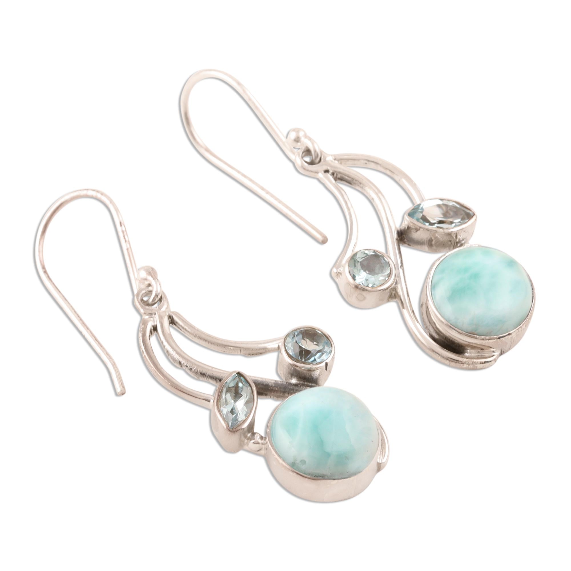 Premium Triple Fascination Blue Topaz & Larimar Dangle Earrings