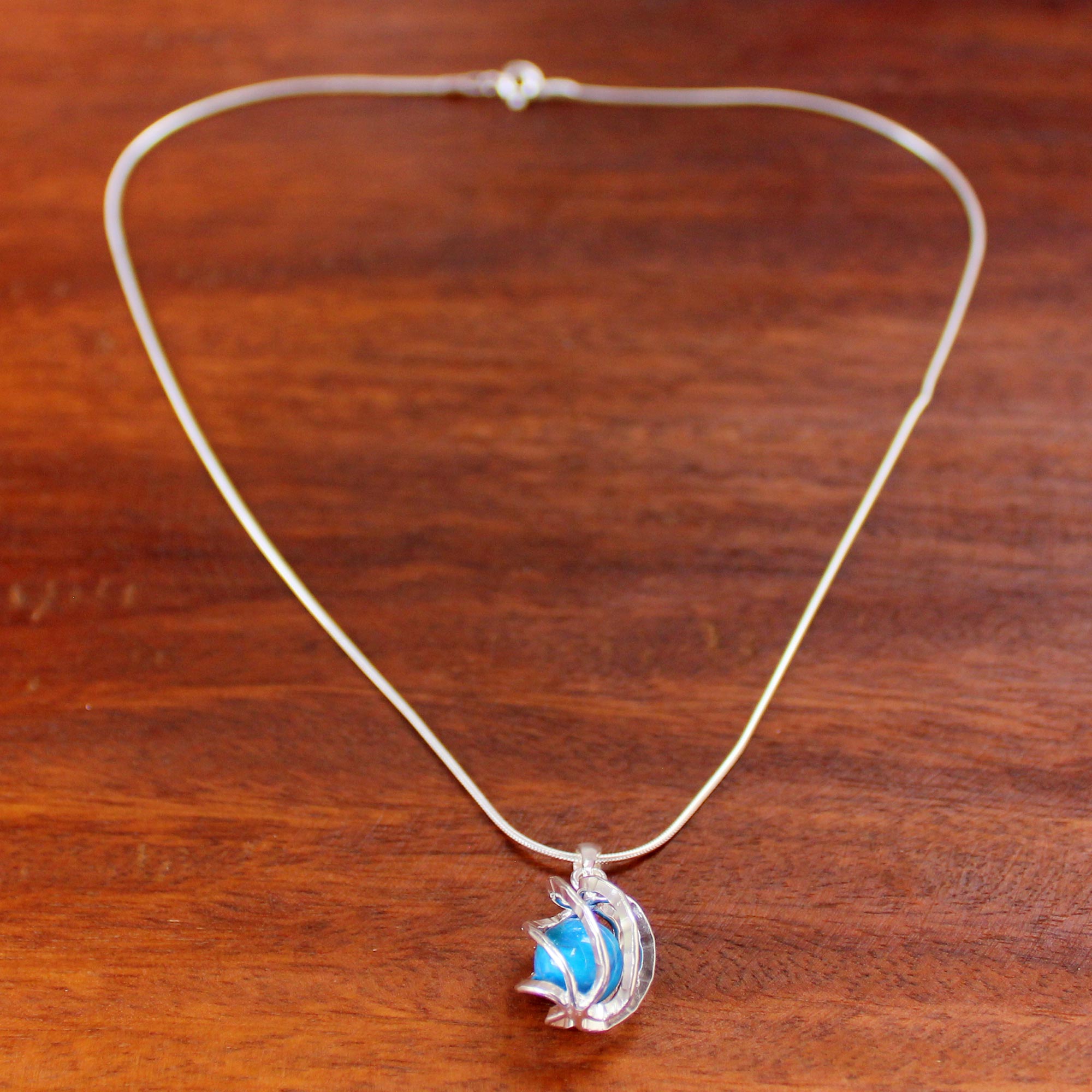 Premium Blue Energy Orb Sterling Silver Howlite Pendant Necklace - Handcrafted in Thailand