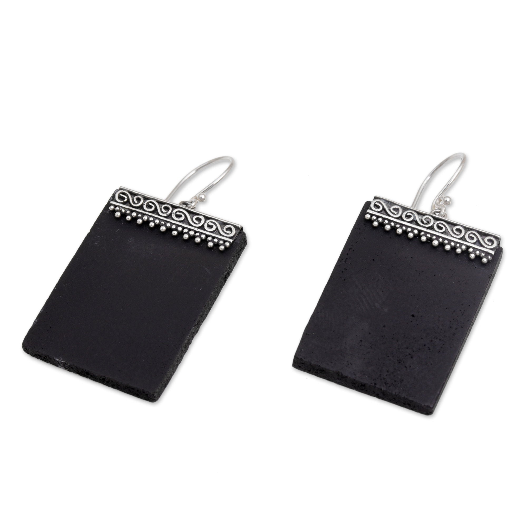 Premium Sterling Silver and Lava Stone Dangle Earrings with Unique Dot Design