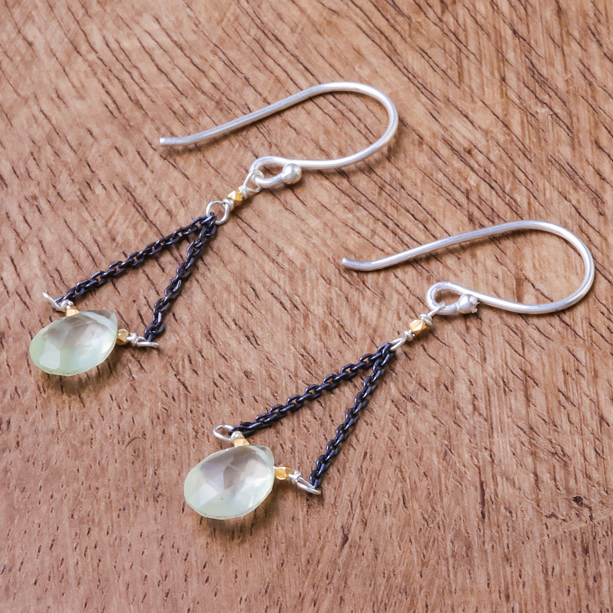 Premium Prehnite Dangle Earrings with Gold Accent - Lady Justice Inspired Jewelry