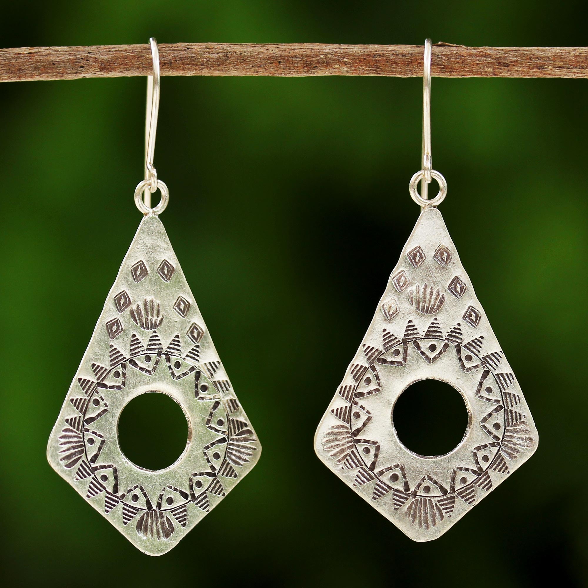 Premium Thai Hill Tribe Silver Dangle Earrings - Handcrafted Exotic Design