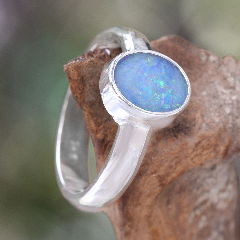 Premium Sky Blue Opal Sterling Silver Ring – Handcrafted Elegance