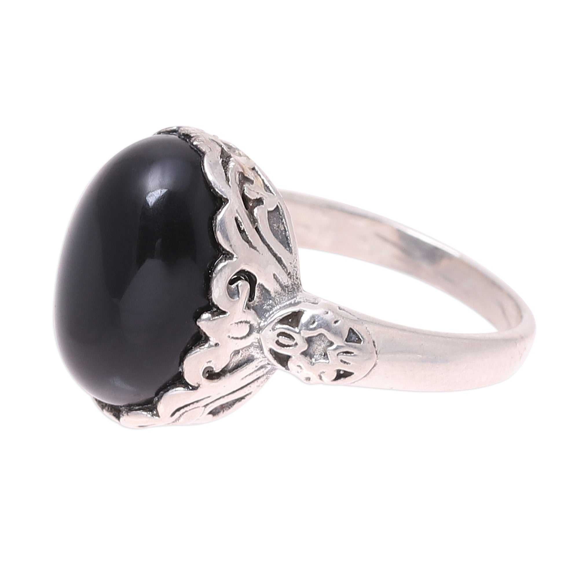 Premium Black Oval Onyx Cocktail Ring - Handcrafted Sterling Silver Jewelry