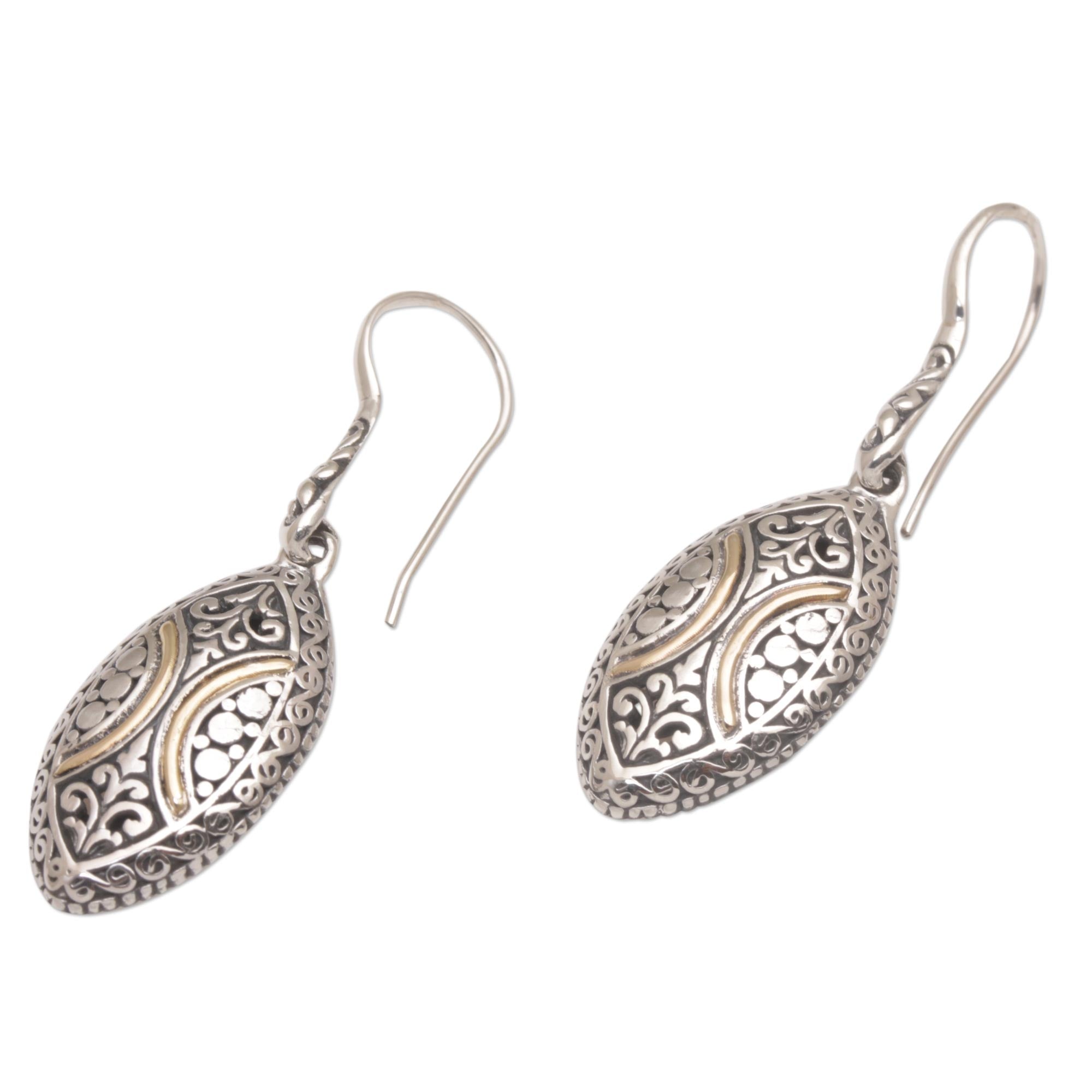 Premium Bali-Inspired 18k Gold Accent Sterling Silver Dangle Earrings