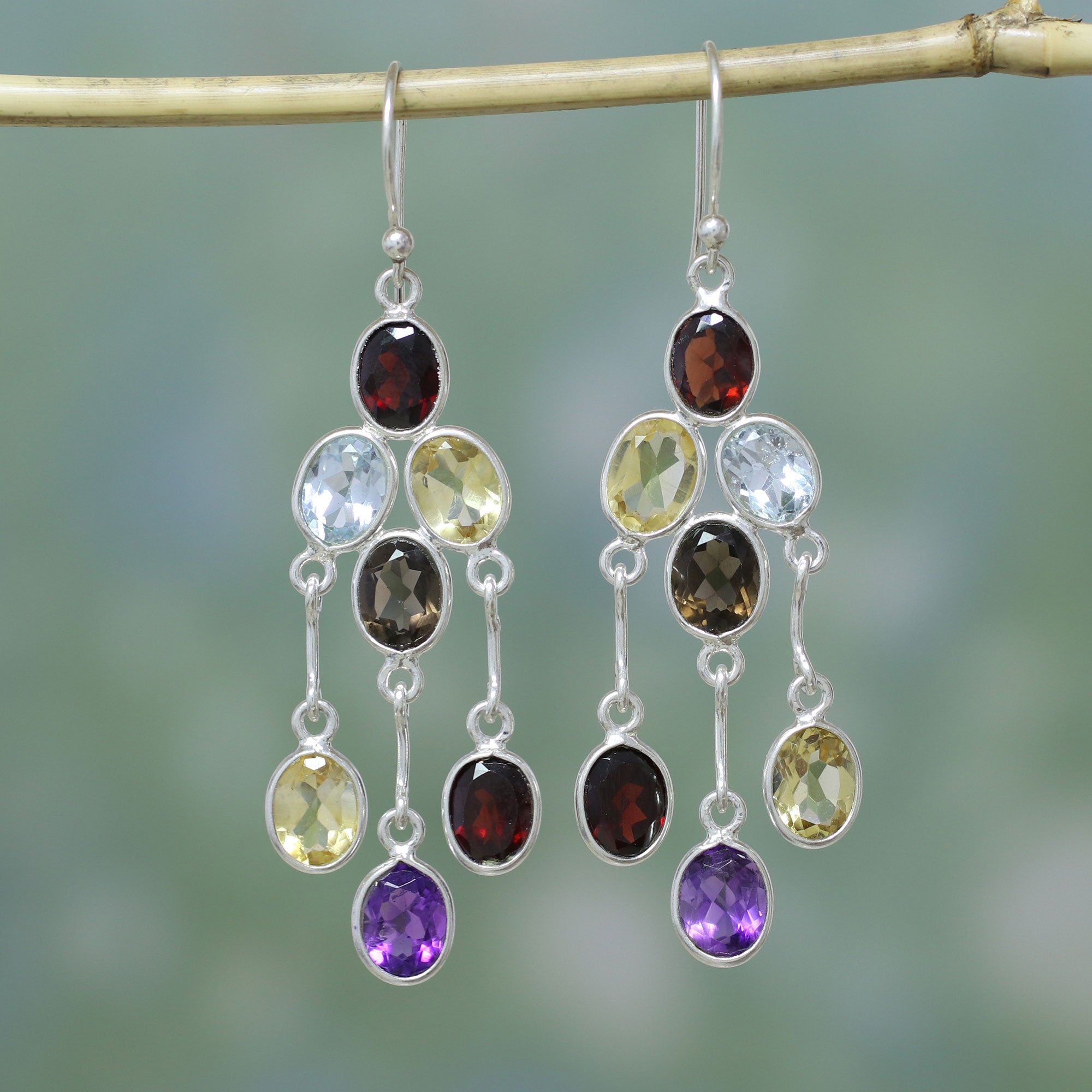 Premium Handcrafted Multigemstone Chandelier Earrings - Elegant Indian Design