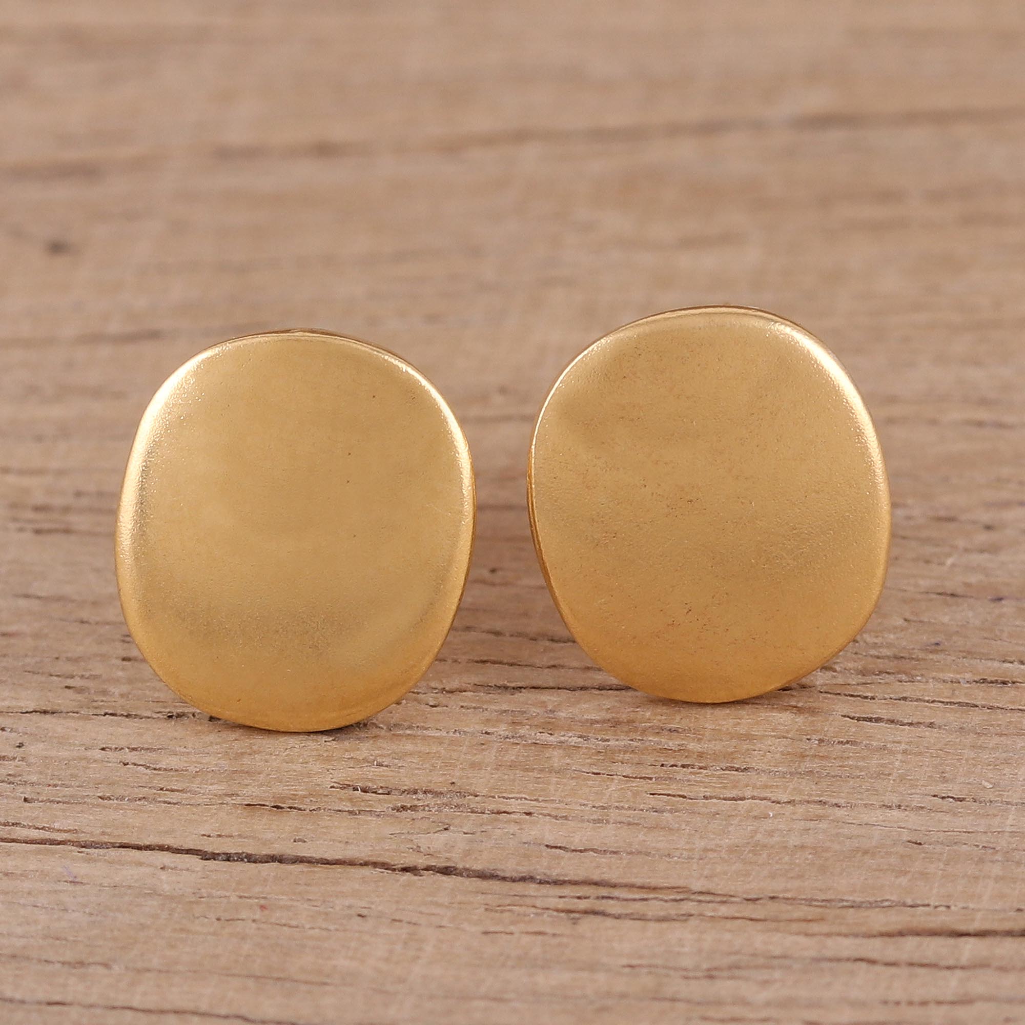 Premium 22k Gold Plated Sterling Silver Stud Earrings - Handcrafted Elegance