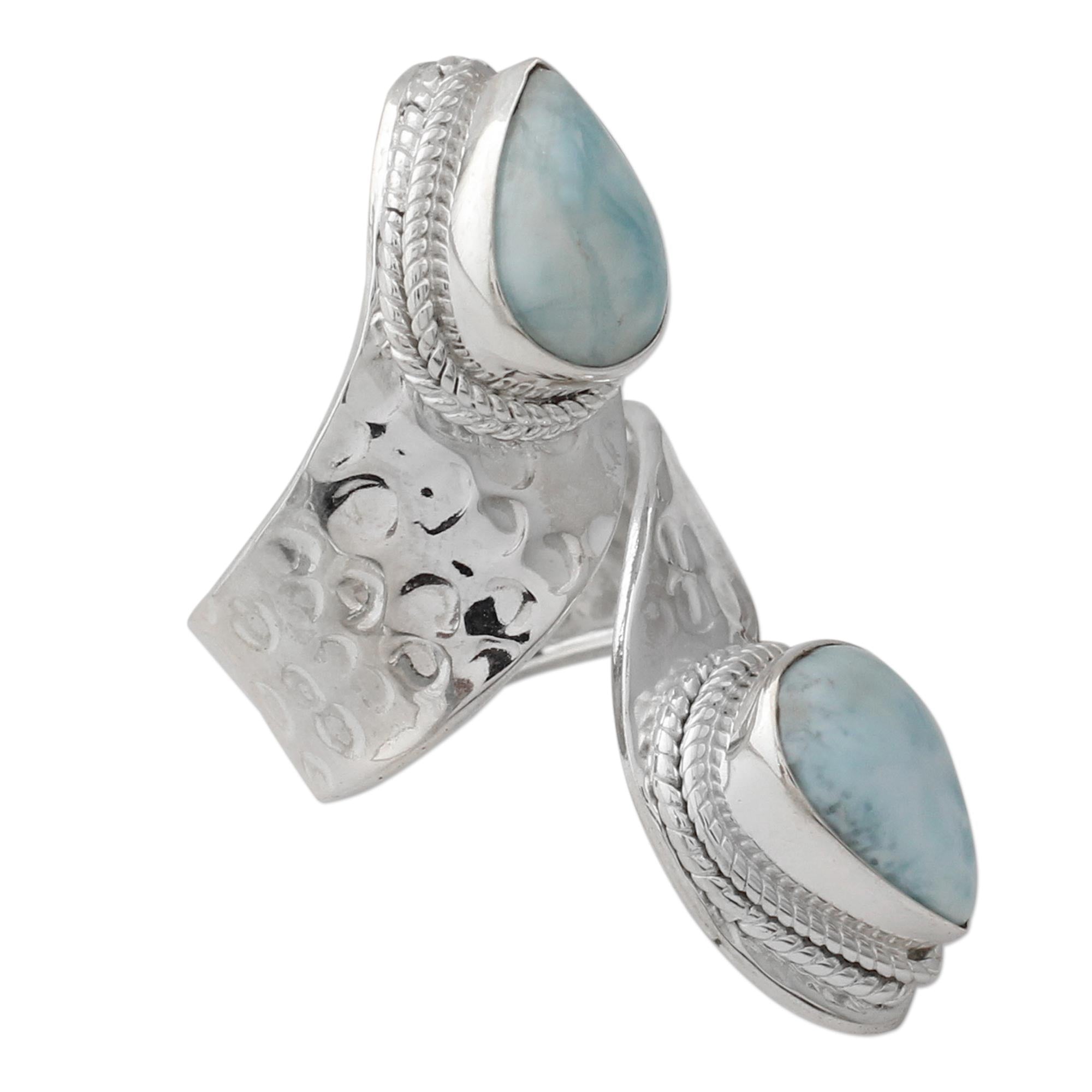 Premium Sterling Silver Larimar Wrap Ring - Serenity Stone Jewelry