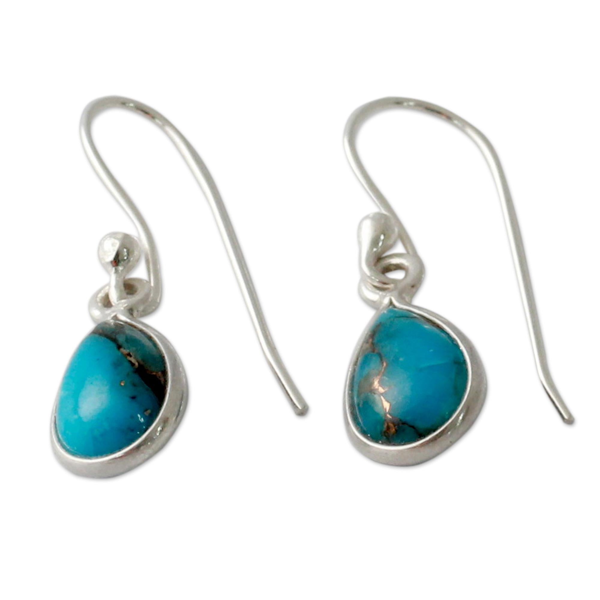 Premium Blue Goddess Turquoise Silver Dangle Earrings – Timeless Elegance