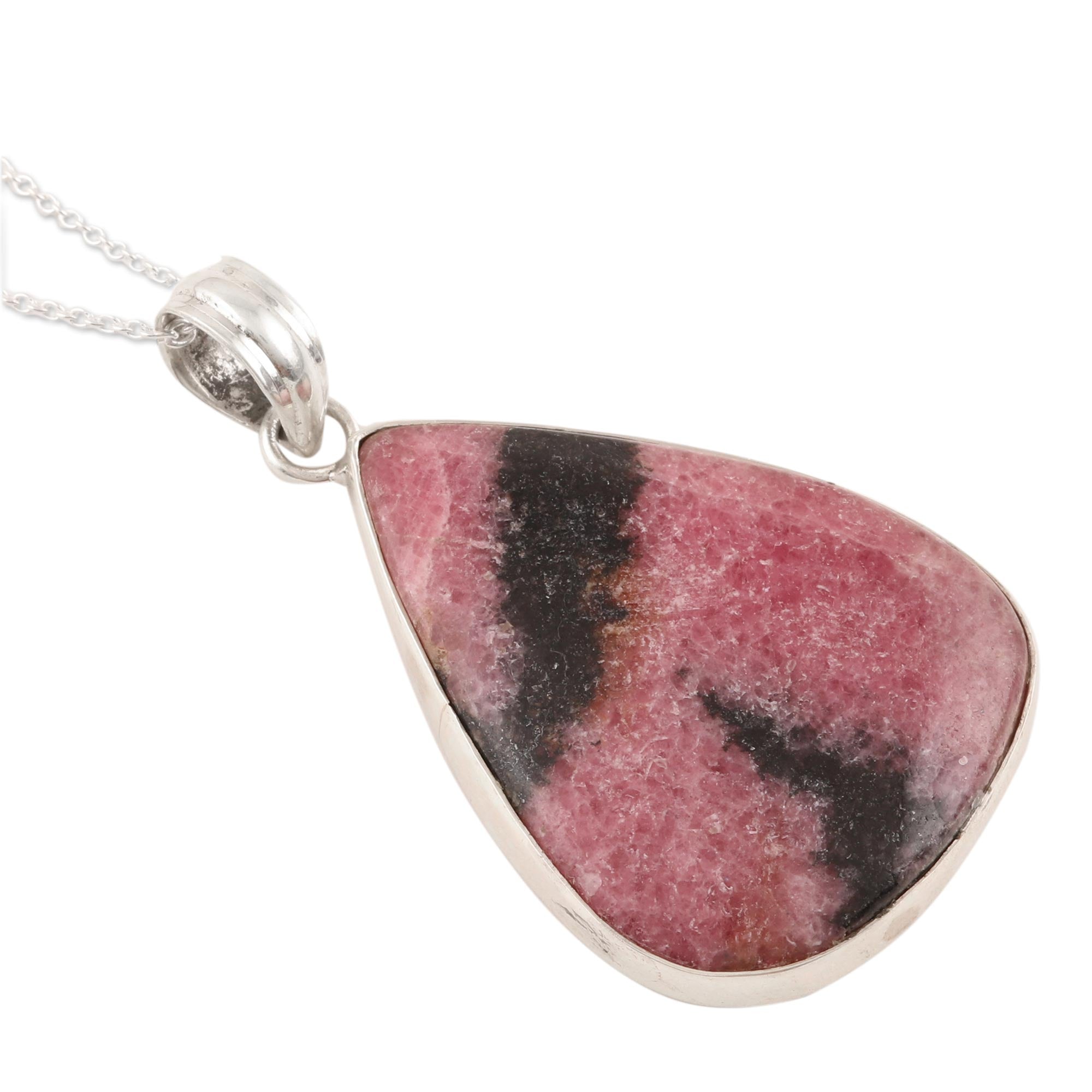 Premium Calming Earth Rhodonite Pendant Necklace - Handcrafted in India