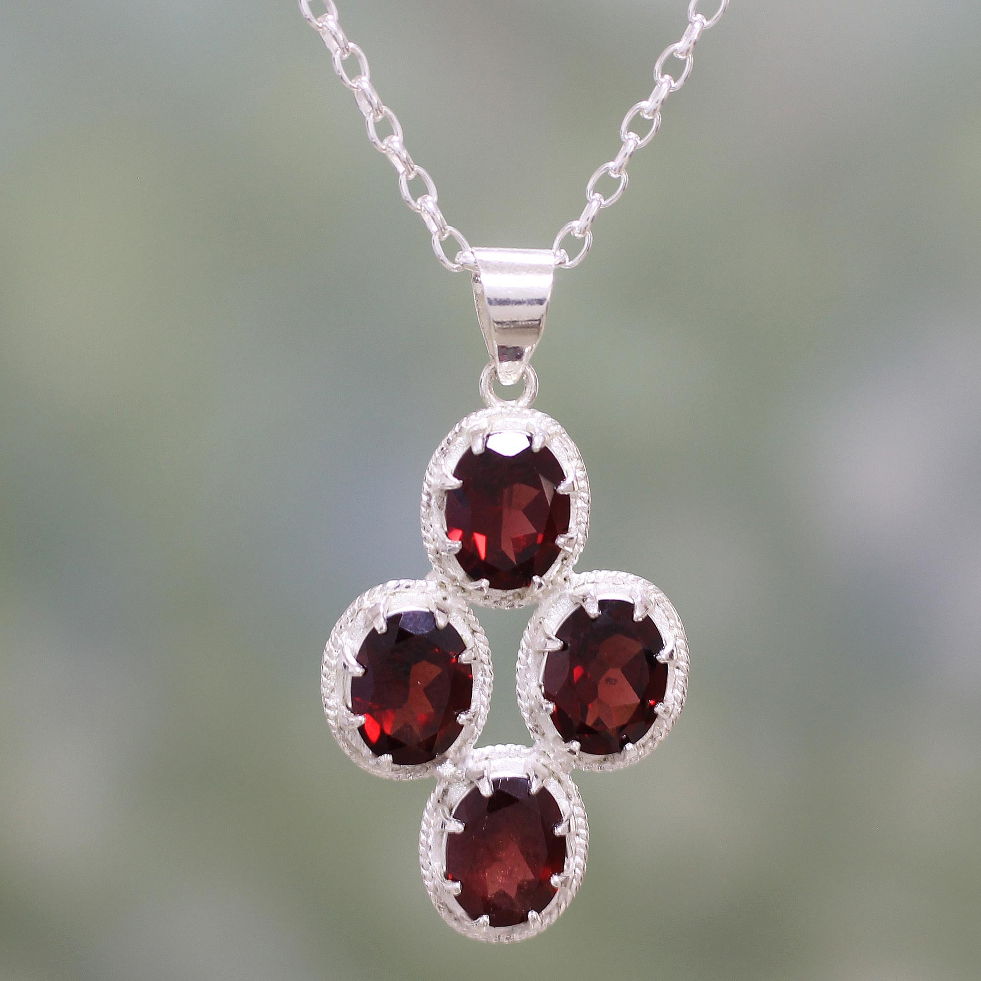 Premium Morning Crimson Garnet Necklace - Handcrafted Sterling Silver Jewelry