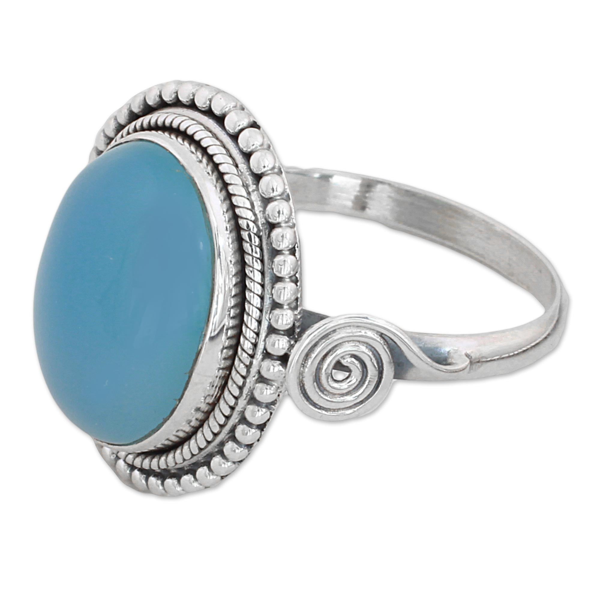 Premium Sky Reverie Chalcedony Cocktail Ring – Handcrafted Sterling Silver Jewelry