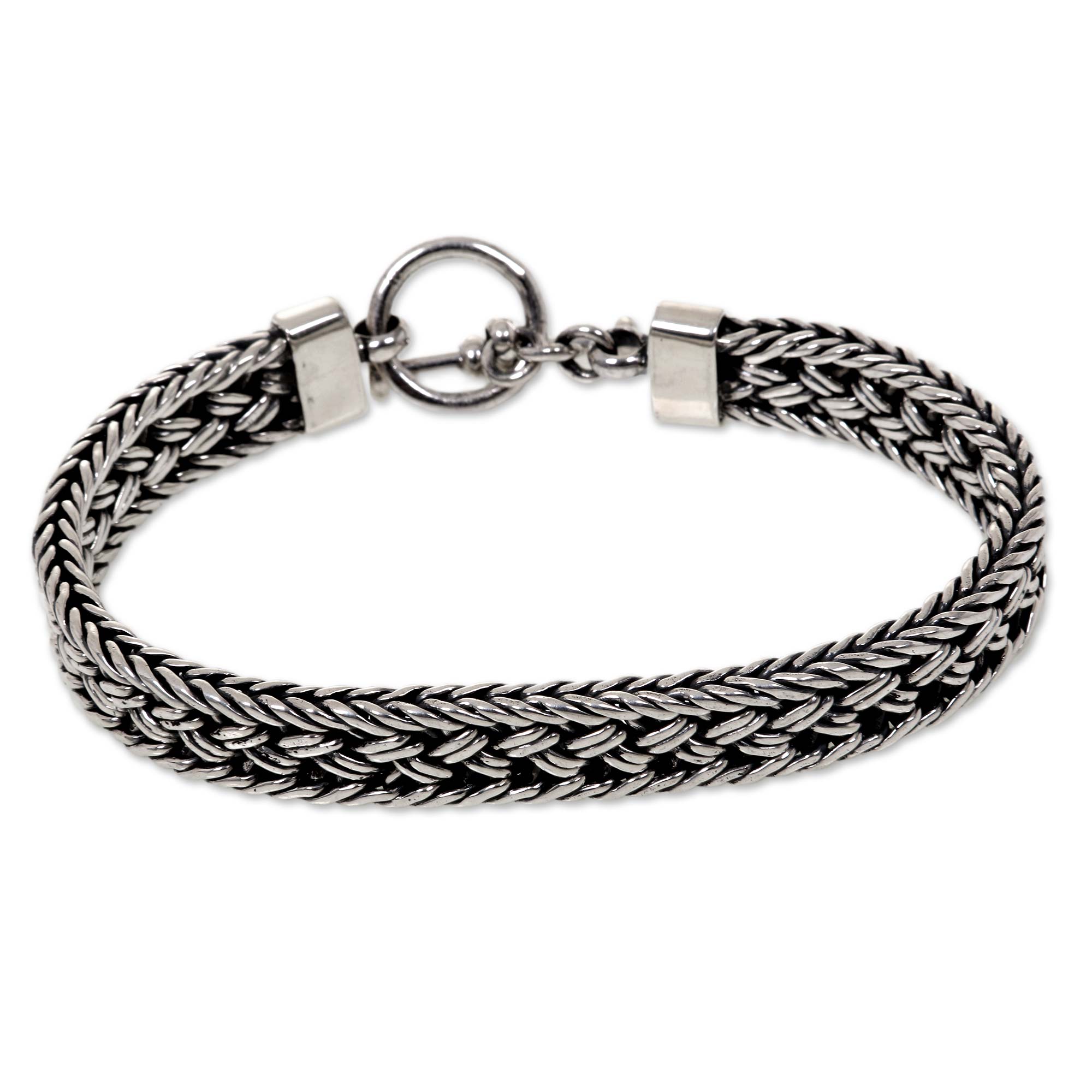 Premium Parkerisan Silver Men's Bracelet - Handcrafted in Bali