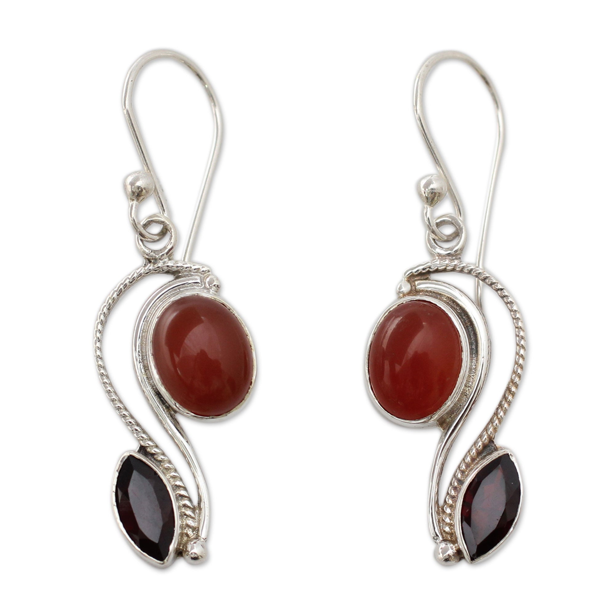 Premium Handcrafted Sterling Silver Garnet & Carnelian Hook Earrings