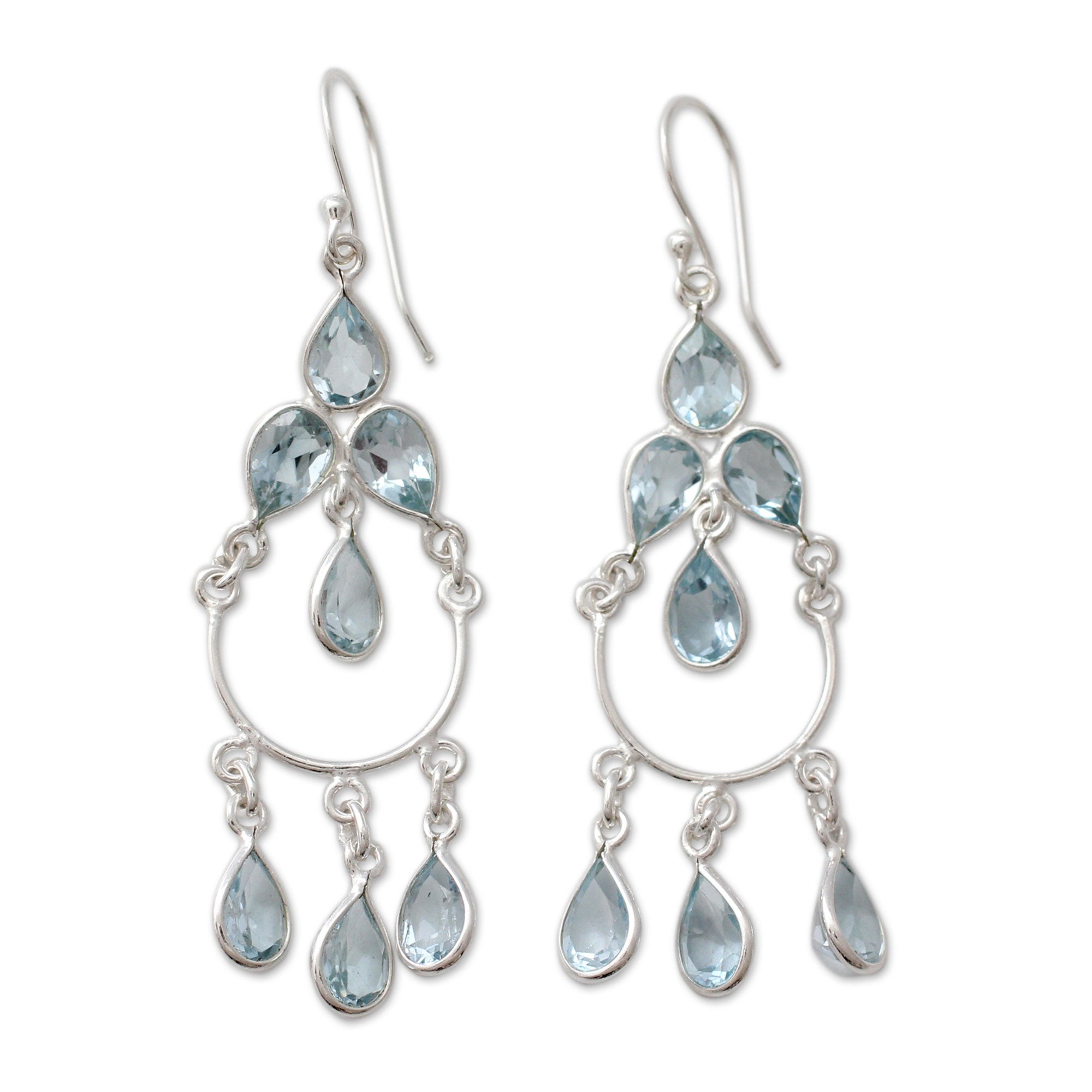 Premium Azure Elegance Blue Topaz Chandelier Earrings in Sterling Silver