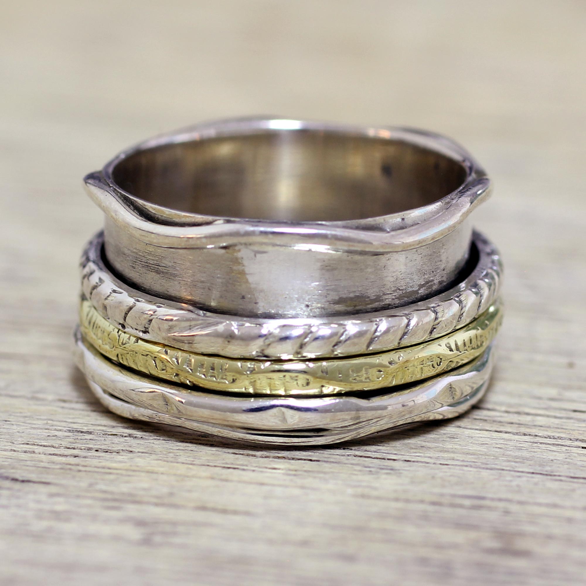 Premium Spinning Grace Silver & Brass Meditation Ring - Upgrade Your Mindfulness