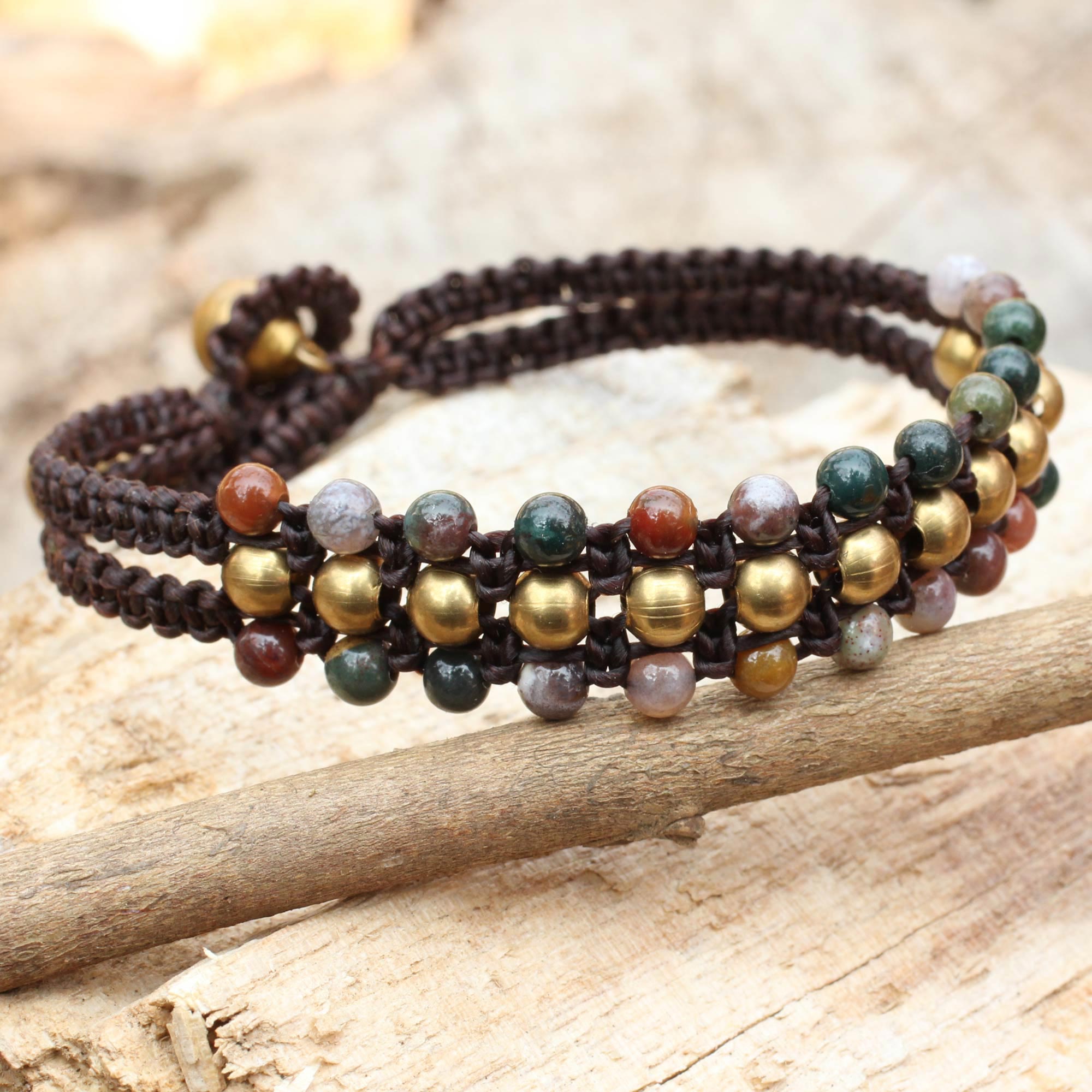 Premium Tribal Jasper and Brass Bell Bracelet - Handcrafted Joy