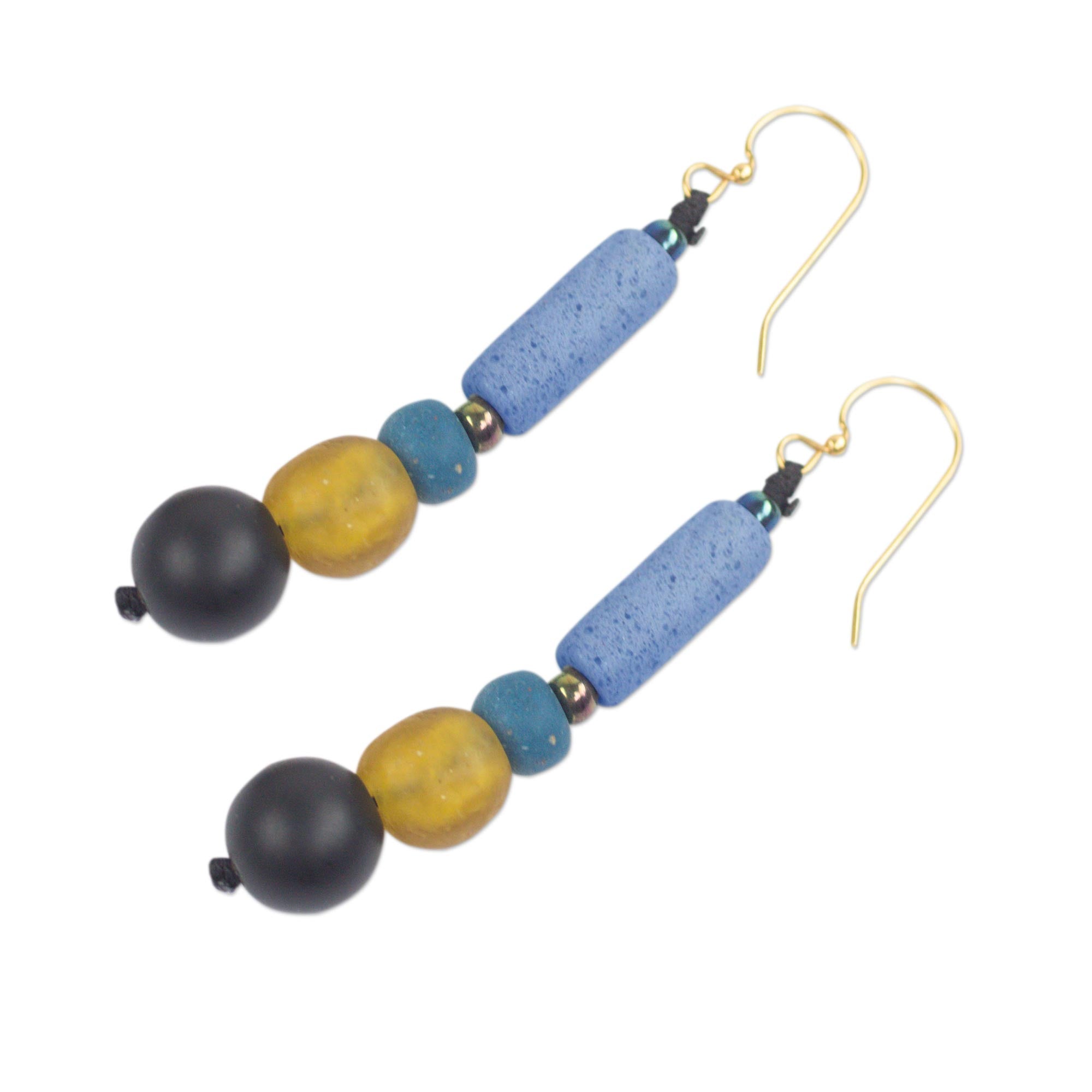 Premium Recycled Glass & Plastic Beaded Dangle Earrings - Eco-Chic Statement Piece