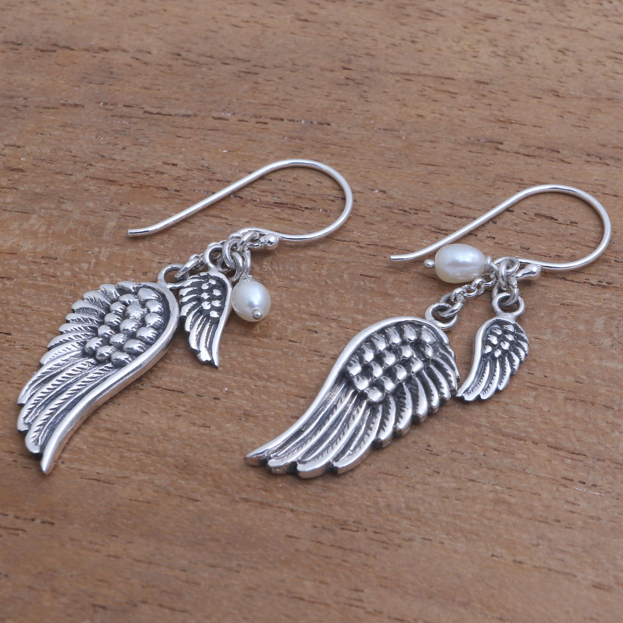 Premium Winged Glow Cultured Pearl Dangle Earrings – Handcrafted in Bali