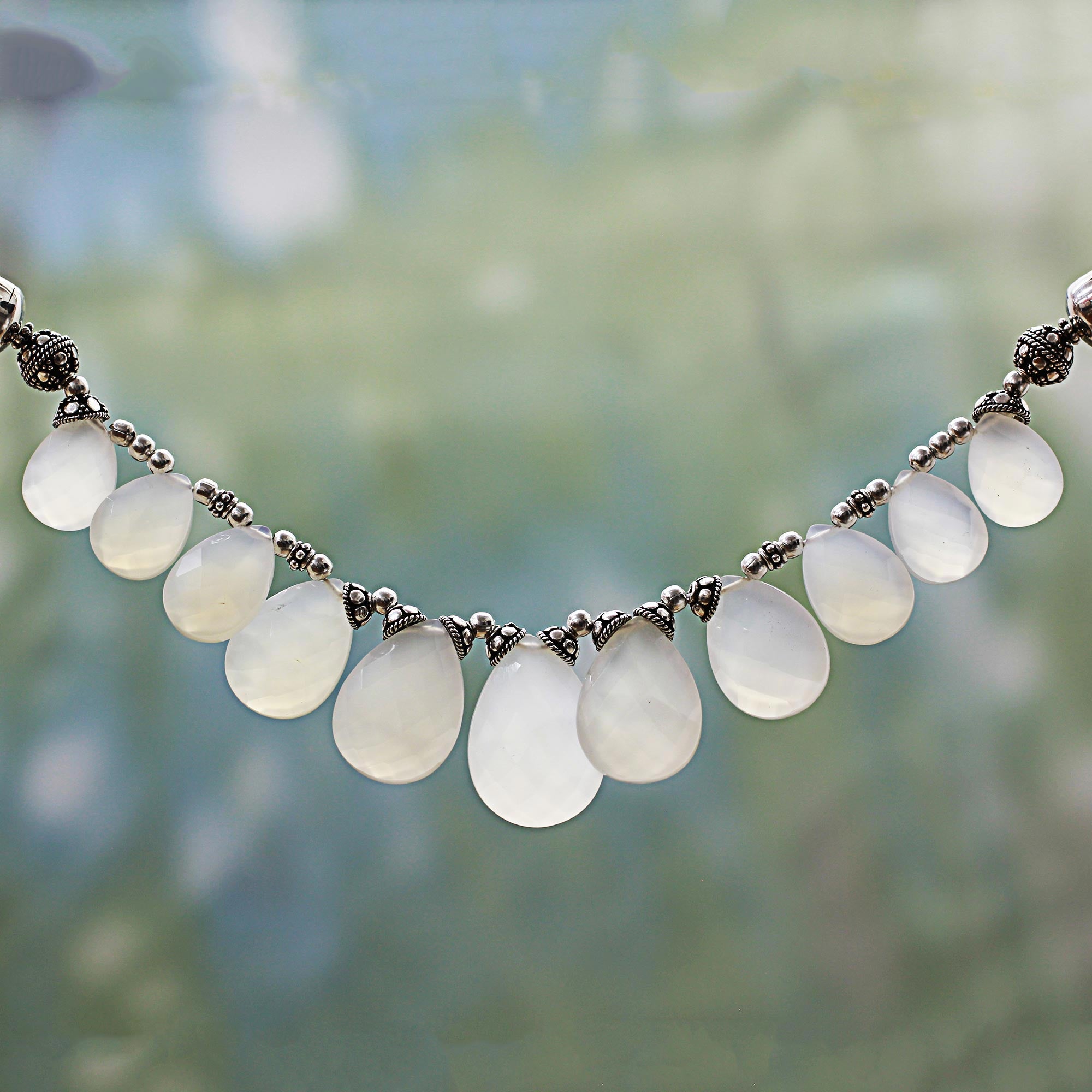 Premium White Chalcedony Sterling Silver Choker Necklace