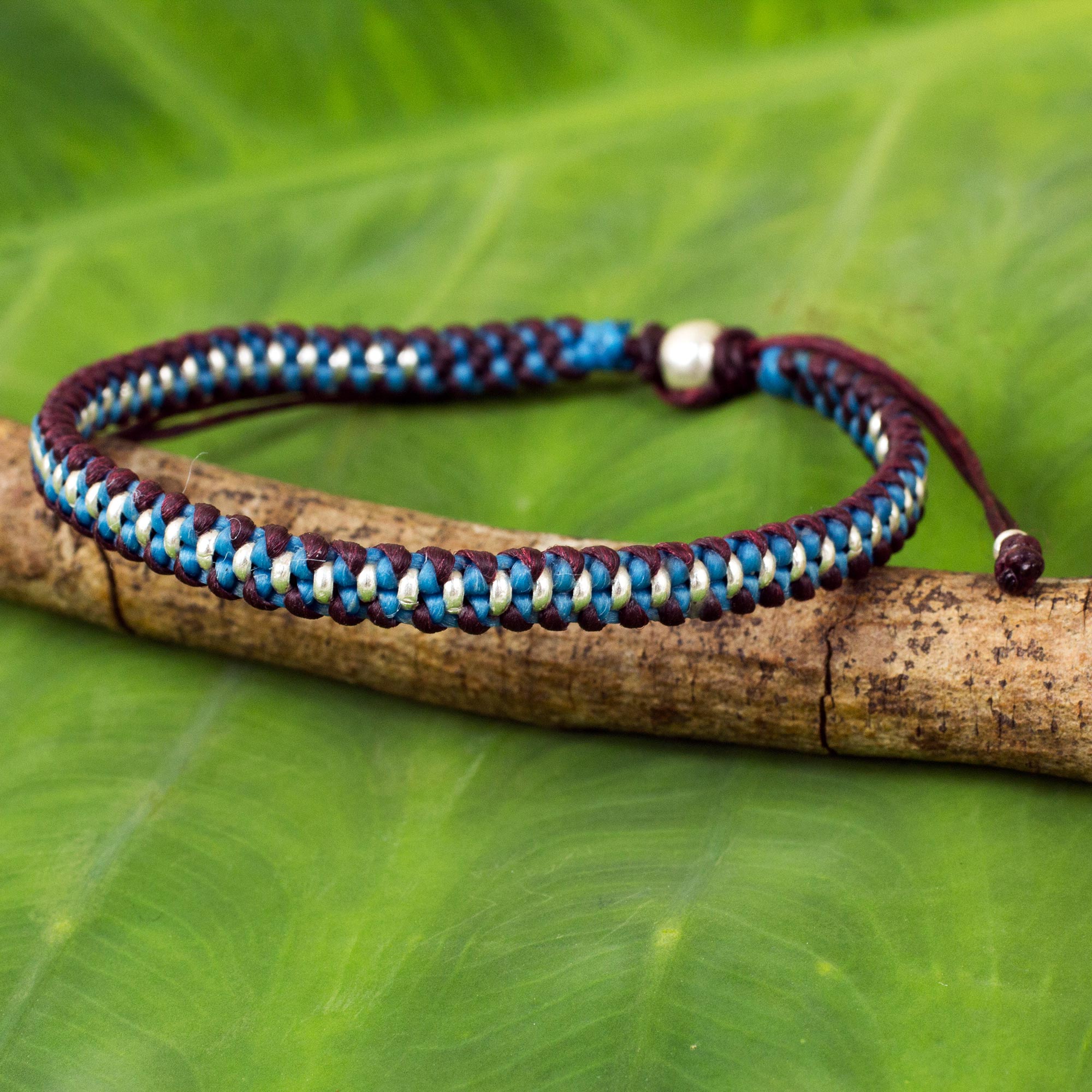 Premium Artisan Crafted Friendship Bracelet - Blue & Silver Accents