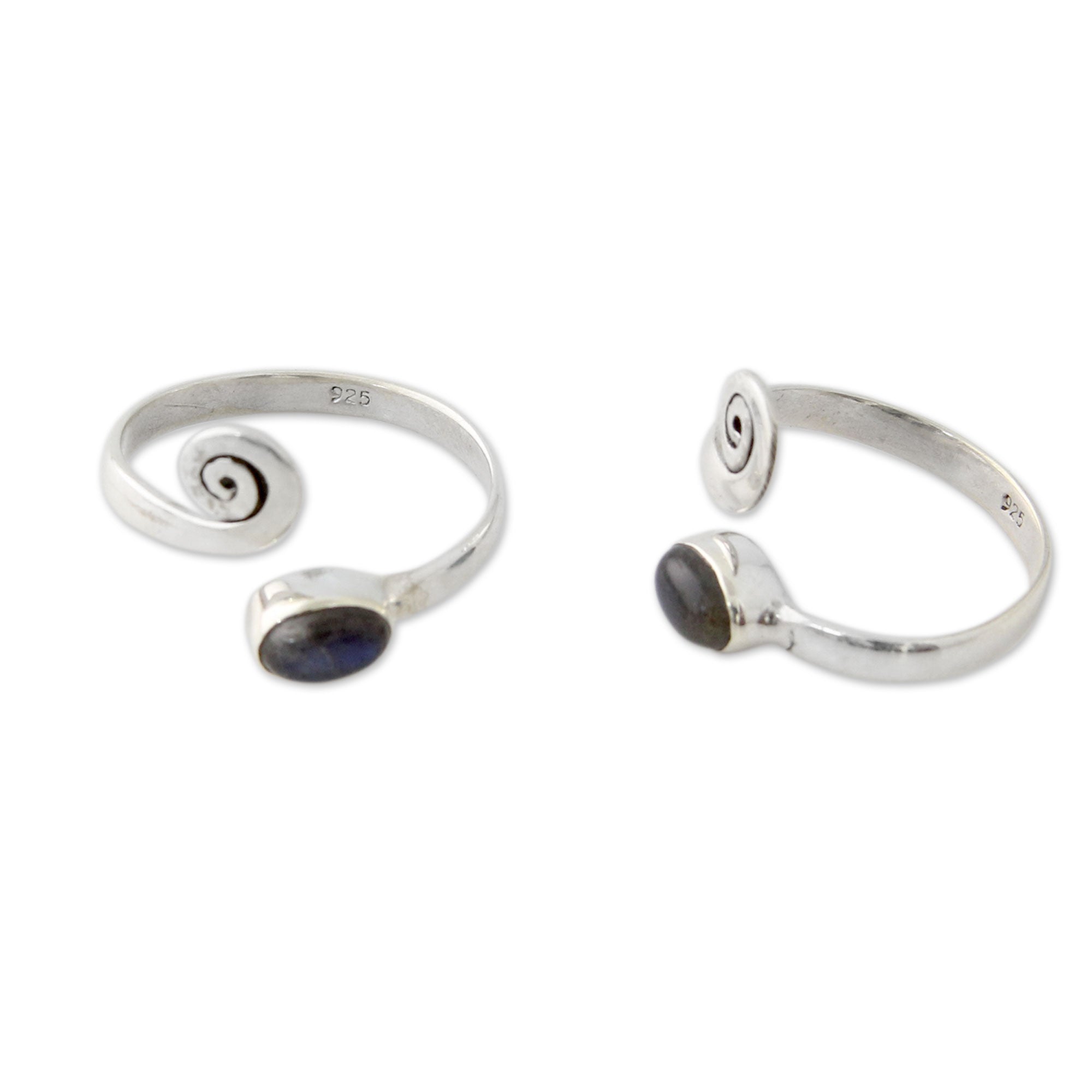 Premium Sterling Silver Labradorite Toe Rings - Handcrafted Pair from India