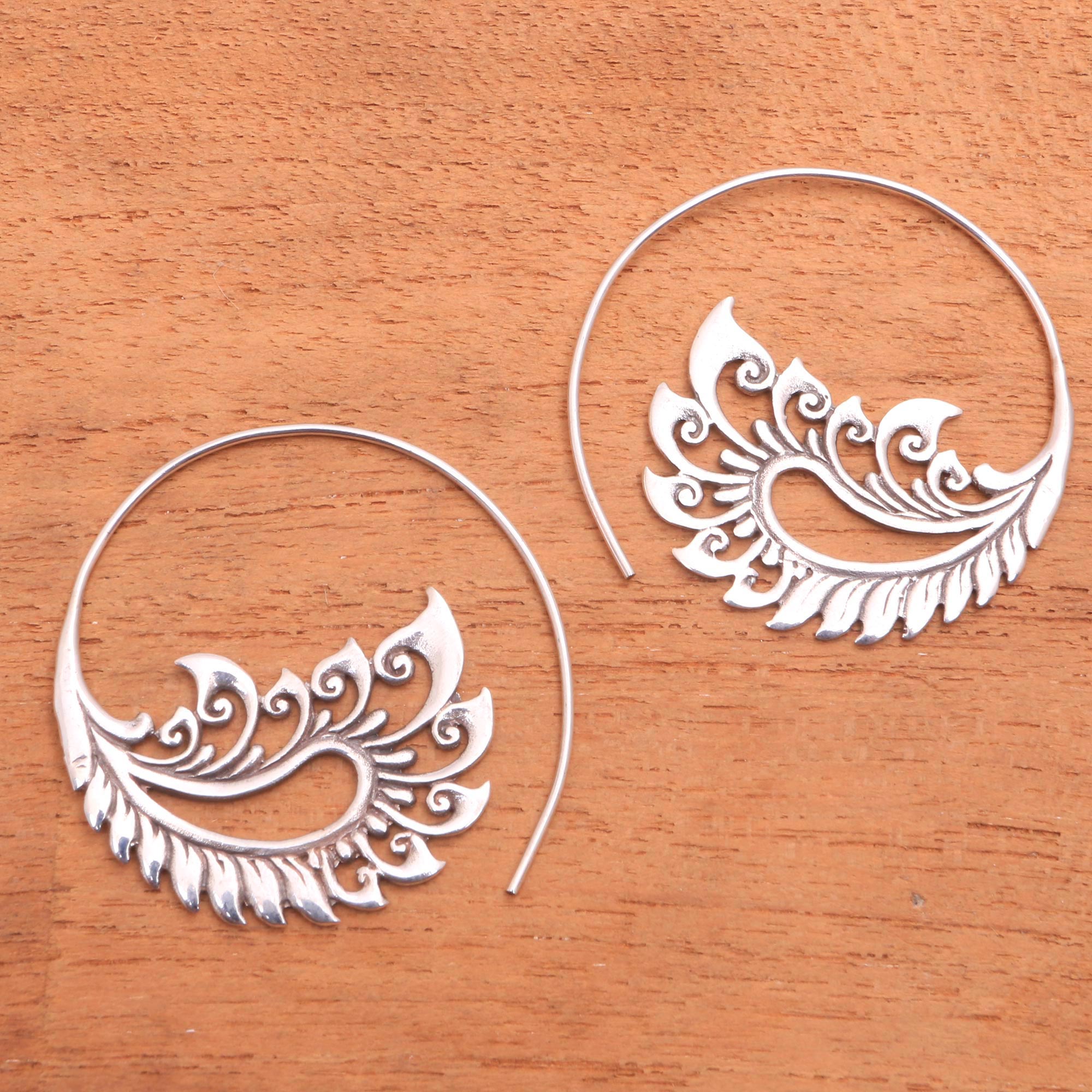 Premium Sterling Silver Paisley Half-Hoop Earrings - Artisan Crafted in Bali