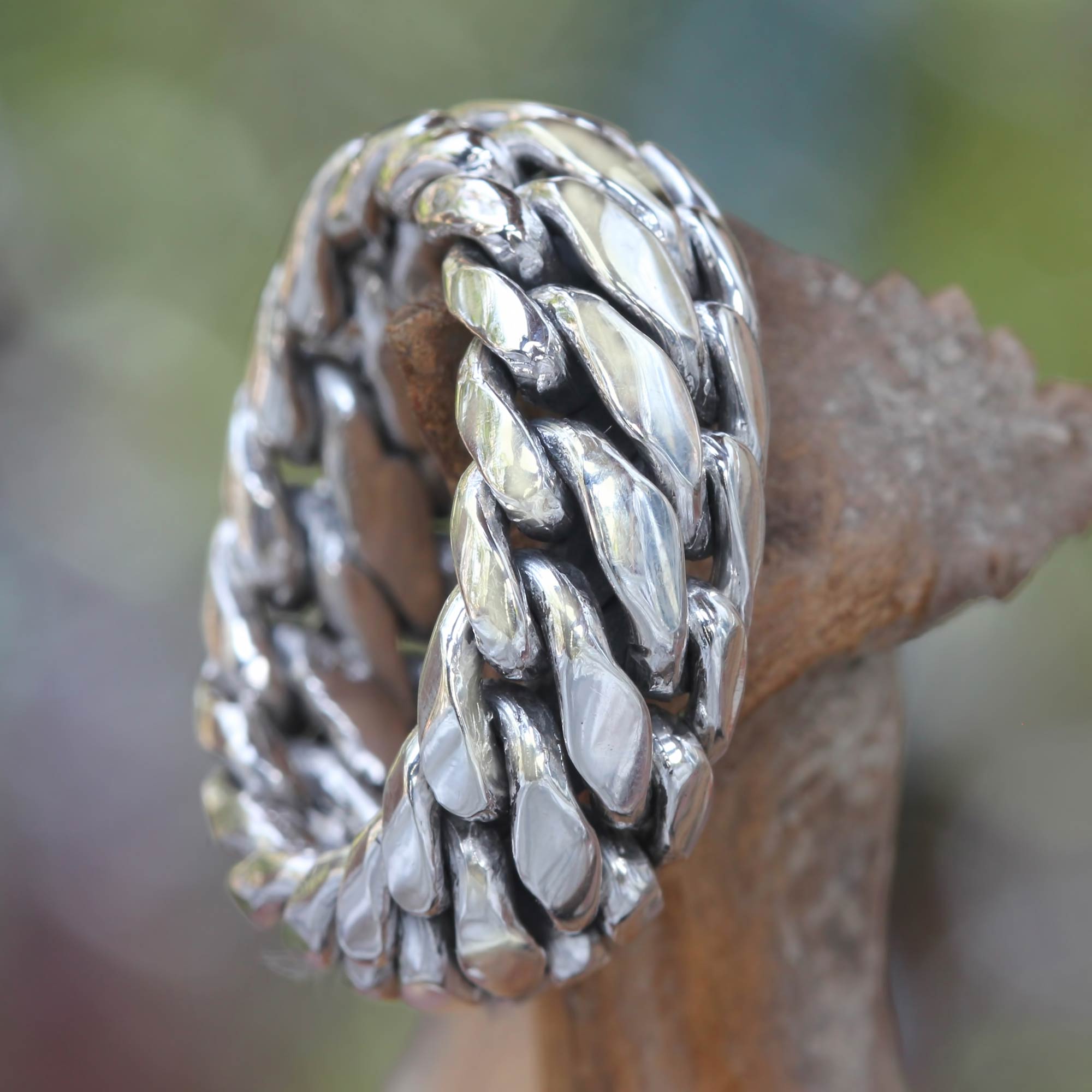 Premium Sanca Kembang Python Men's Band Ring - Handcrafted Silver Jewelry