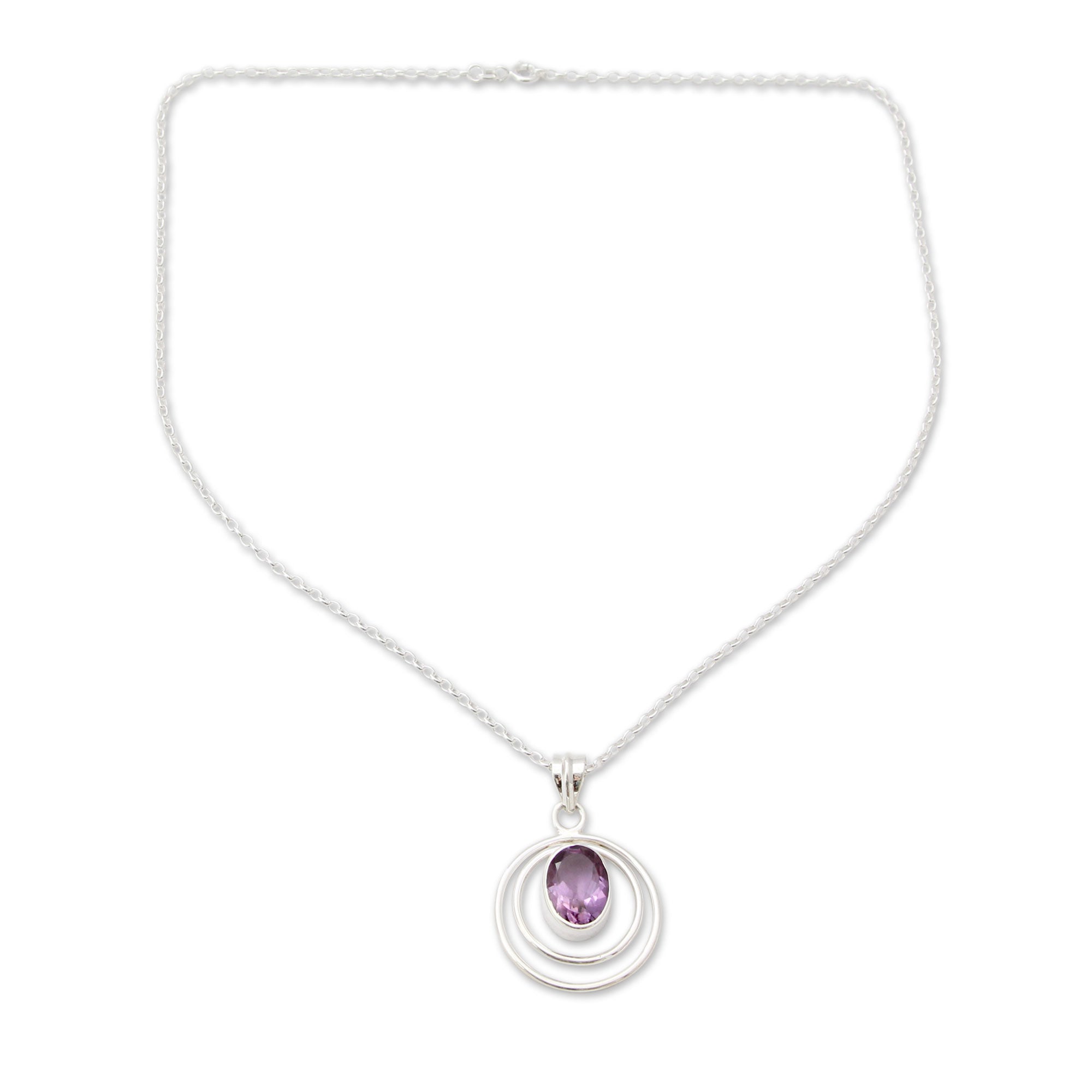 Premium Twin Halo Amethyst Pendant Necklace - Sterling Silver Elegance