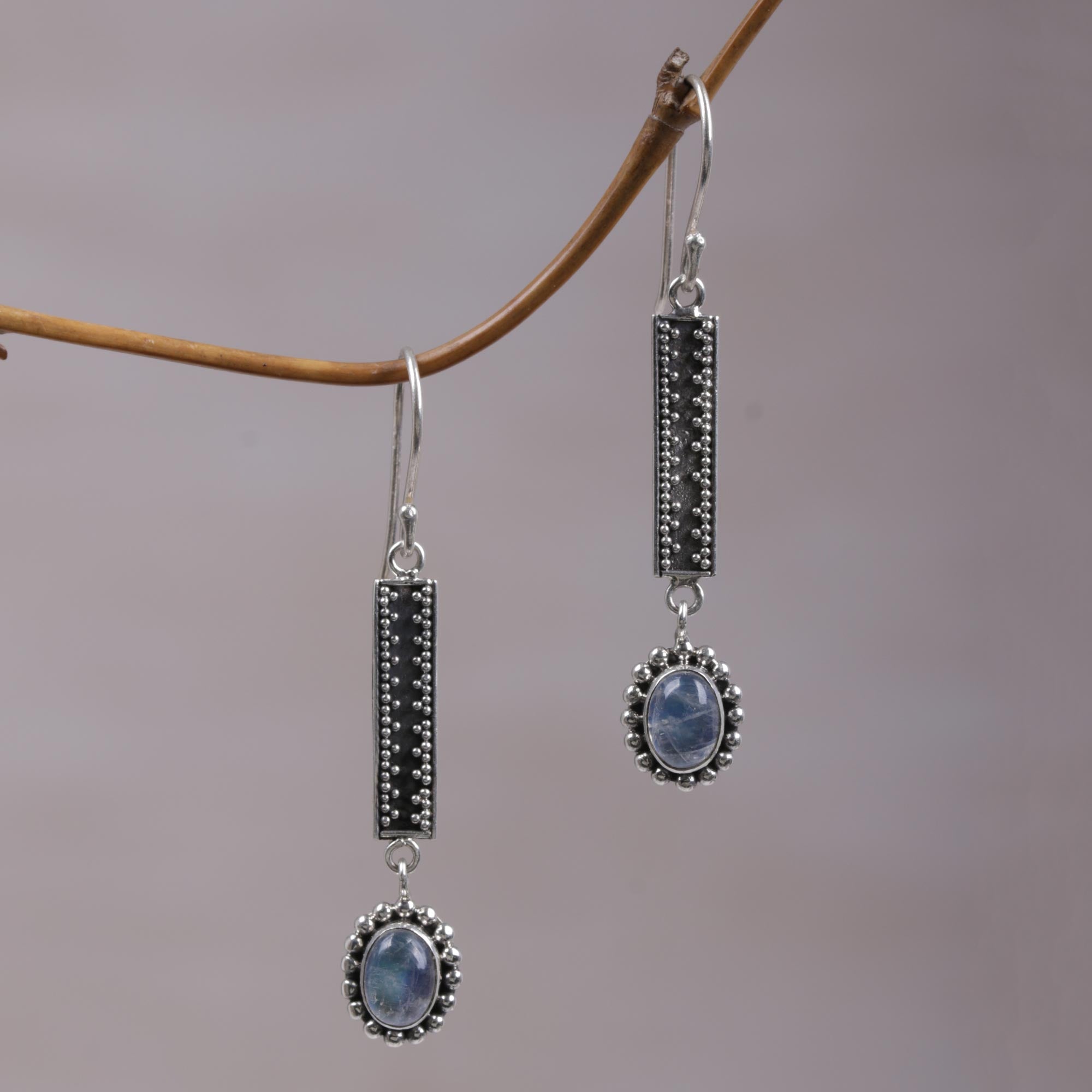 Premium Handcrafted Rainbow Moonstone Dangle Earrings from Bali - Falling Rainbow Drops