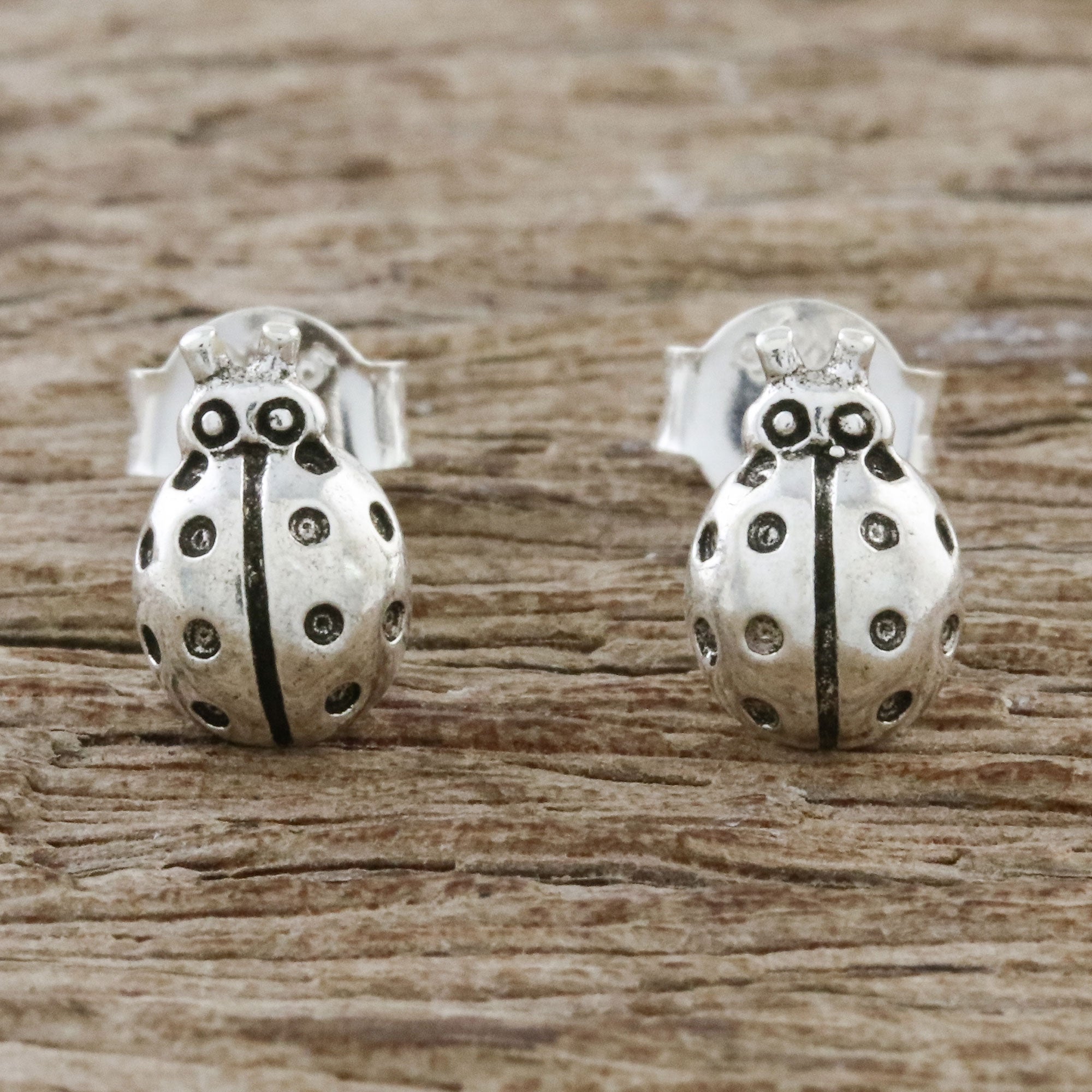 Premium Sterling Silver Ladybug Stud Earrings - Handcrafted in Thailand