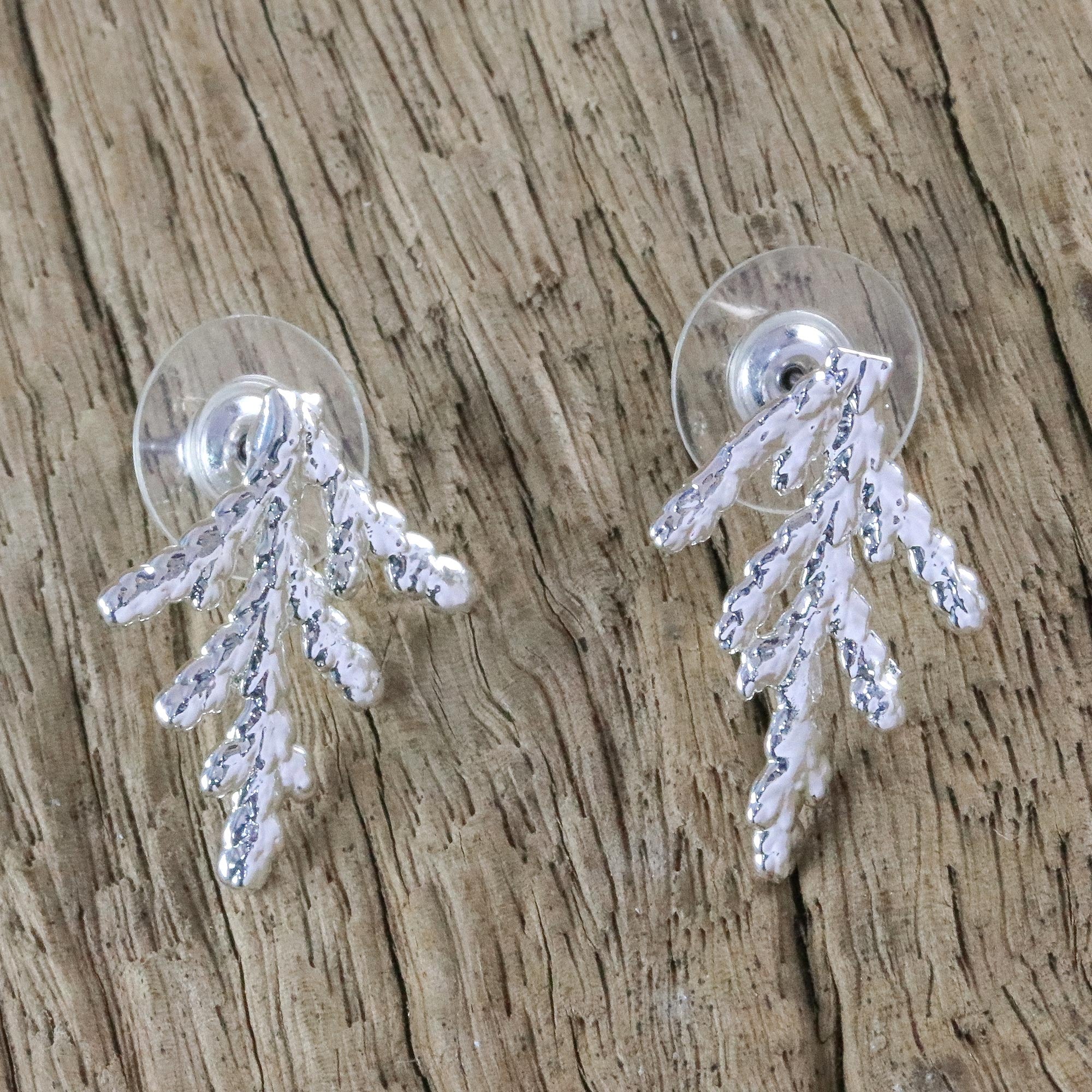 Premium Natural Cypress Leaf Earrings - Sterling Silver Plated, Handcrafted in Thailand