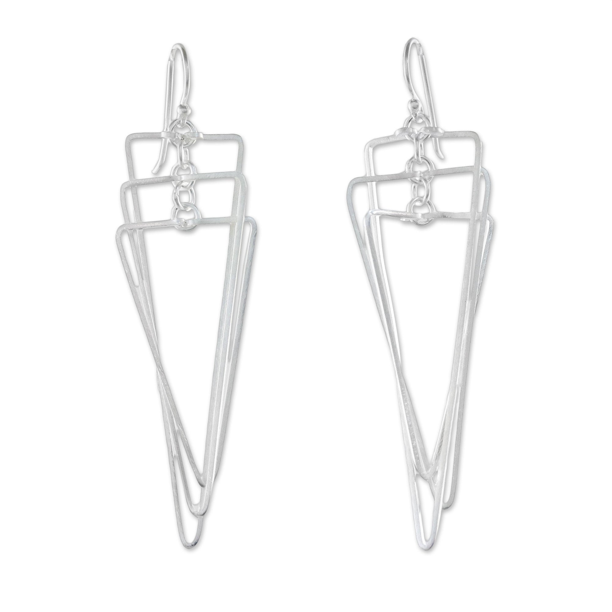 Premium Matte Triangles Sterling Silver Dangle Earrings – Modern Elegance