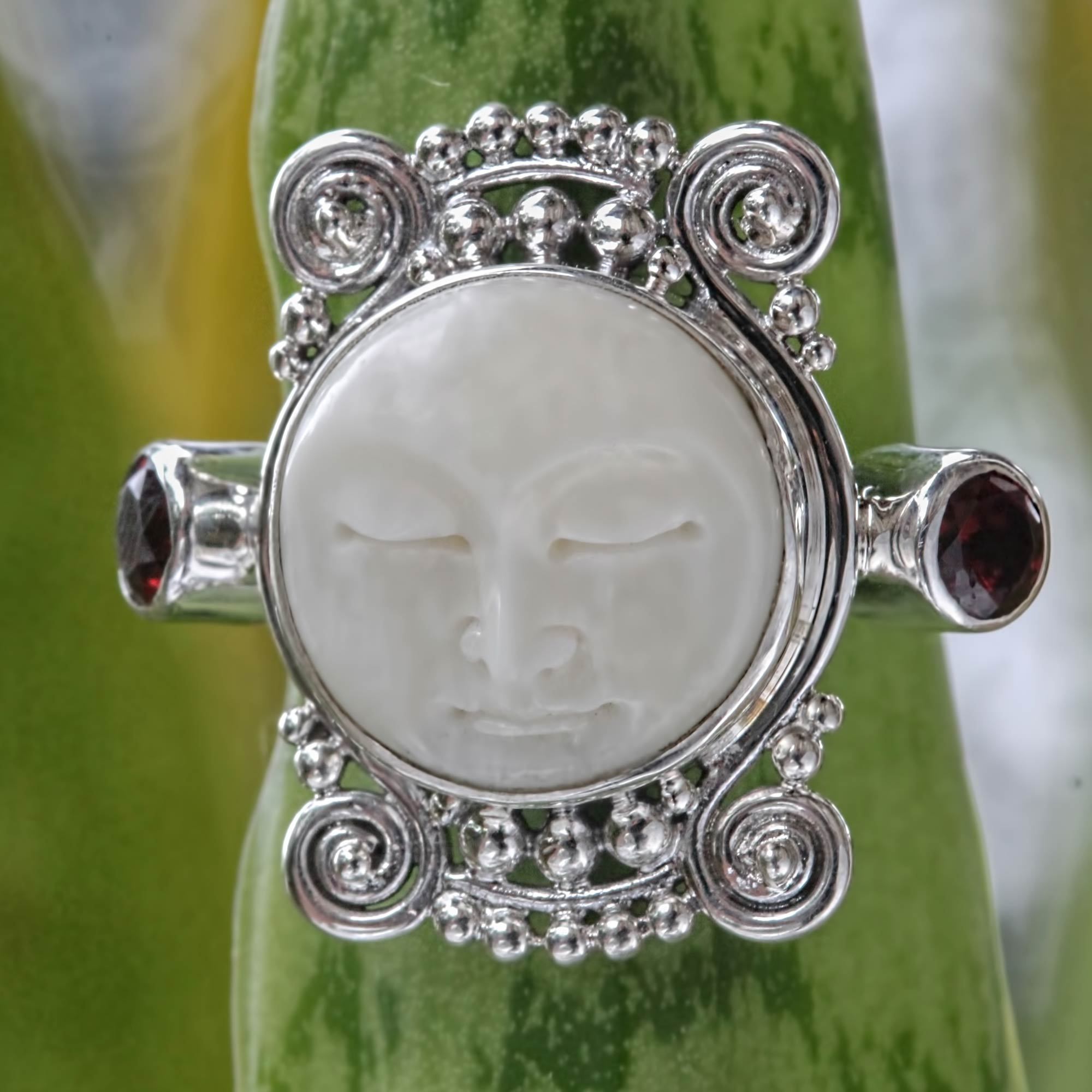 Premium Moon's Dream Sterling Silver & Garnet Ring - Handcrafted Elegance