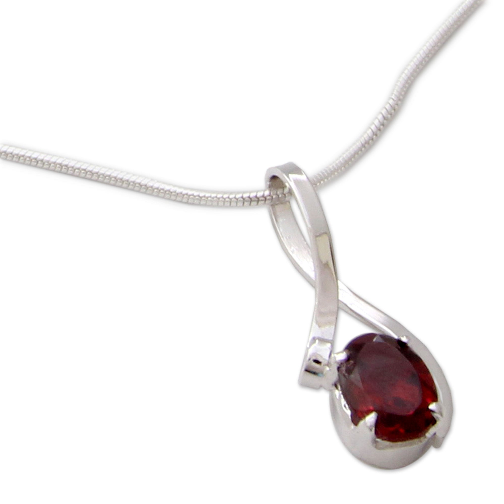 Premium Love in a Ribbon Garnet Necklace - Sterling Silver