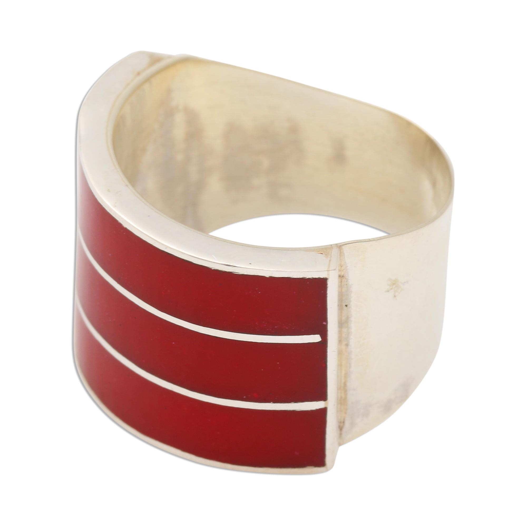 Premium Red Triple Band Ring - Sterling Silver & Red Resin Jewelry