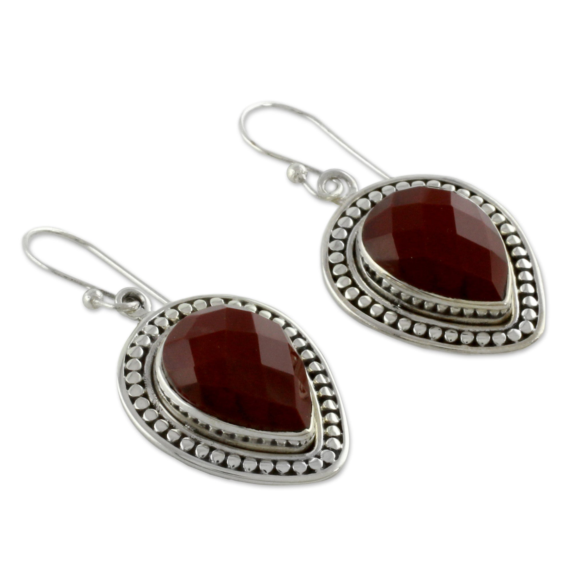 Premium Faceted Red Jasper Dangle Earrings - Handcrafted Sterling Silver Jewelry