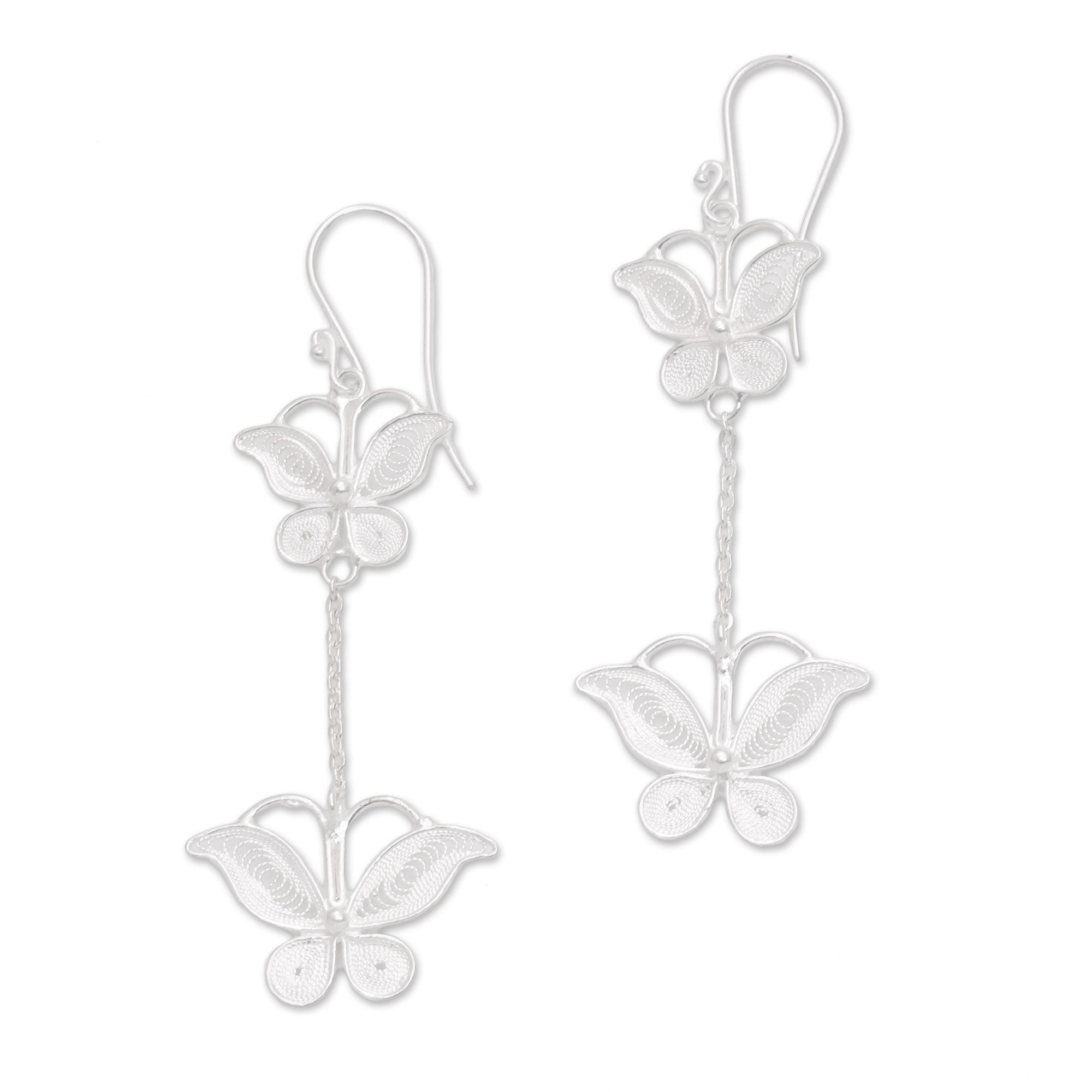 Premium Sterling Silver Filigree Butterfly Dangle Earrings