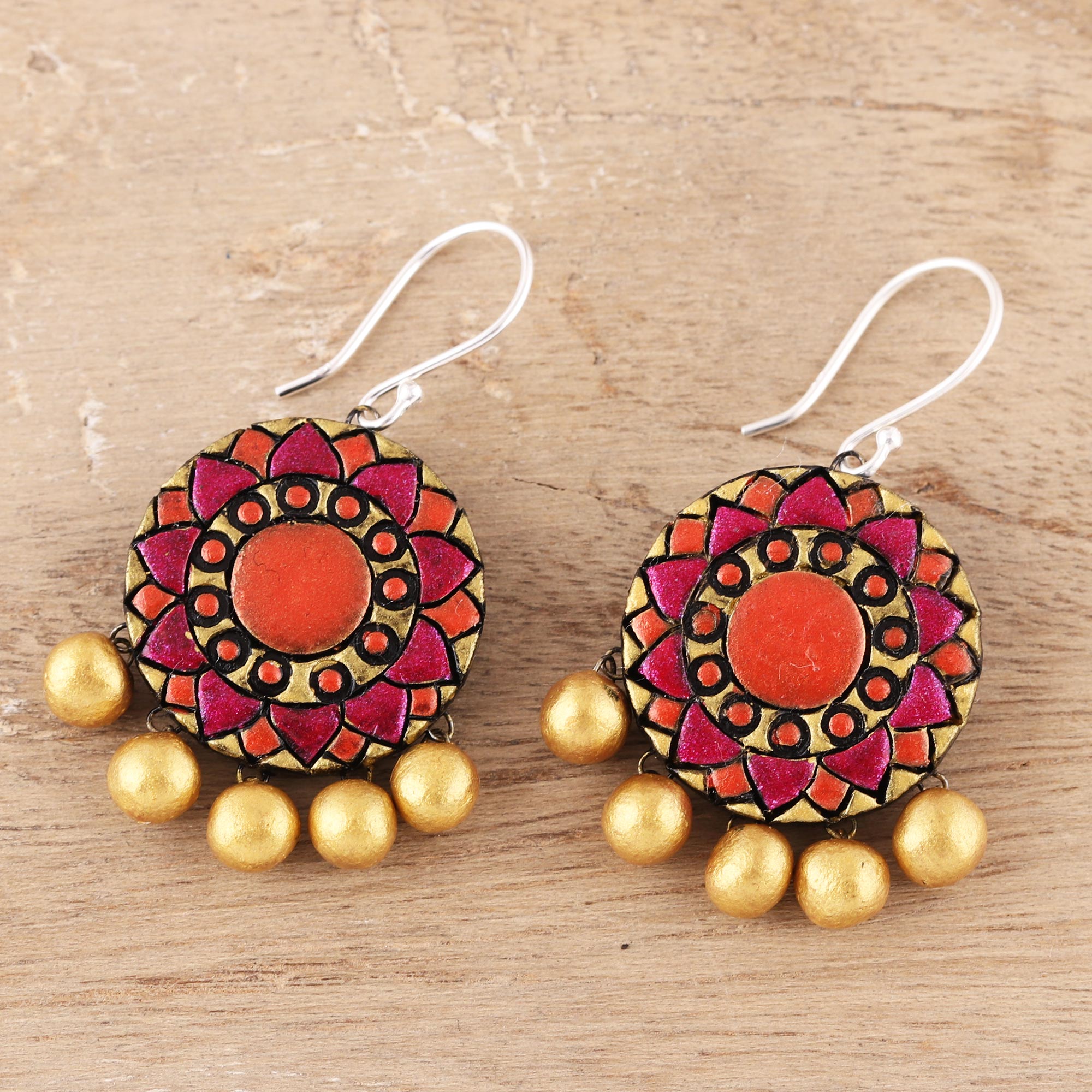 Premium Mandala Floral Ceramic Dangle Earrings – Handcrafted Indian Jewelry