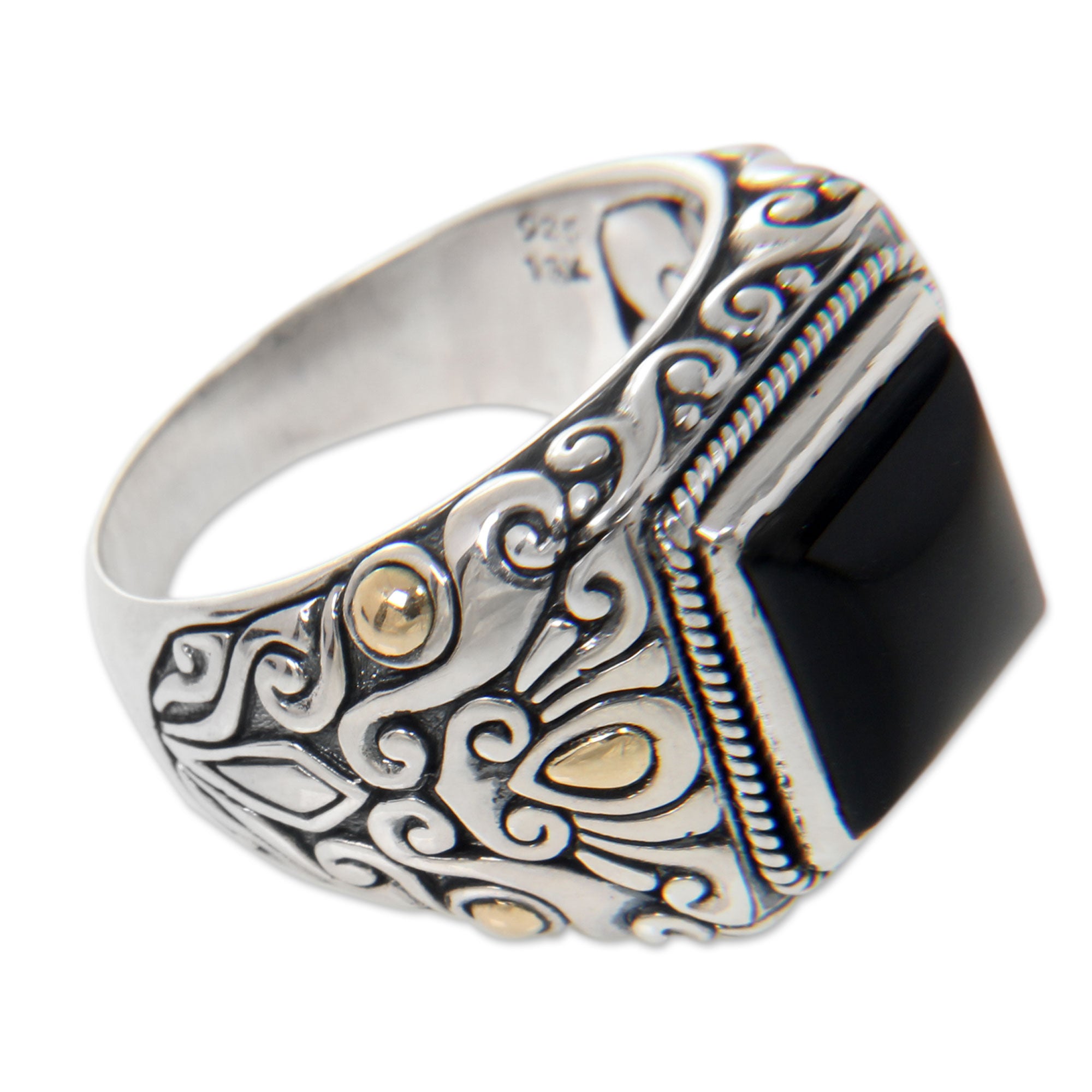 Premium Tambora Onyx Silver Men's Ring - Handcrafted Elegance