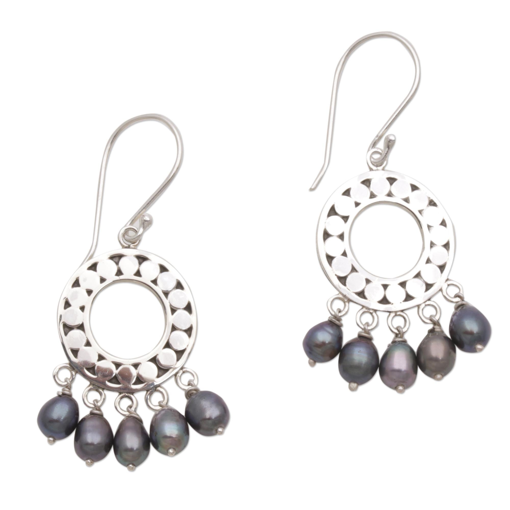 Premium Black Moon Aura Sterling Silver Pearl Chandelier Earrings - Ultimate Elegance