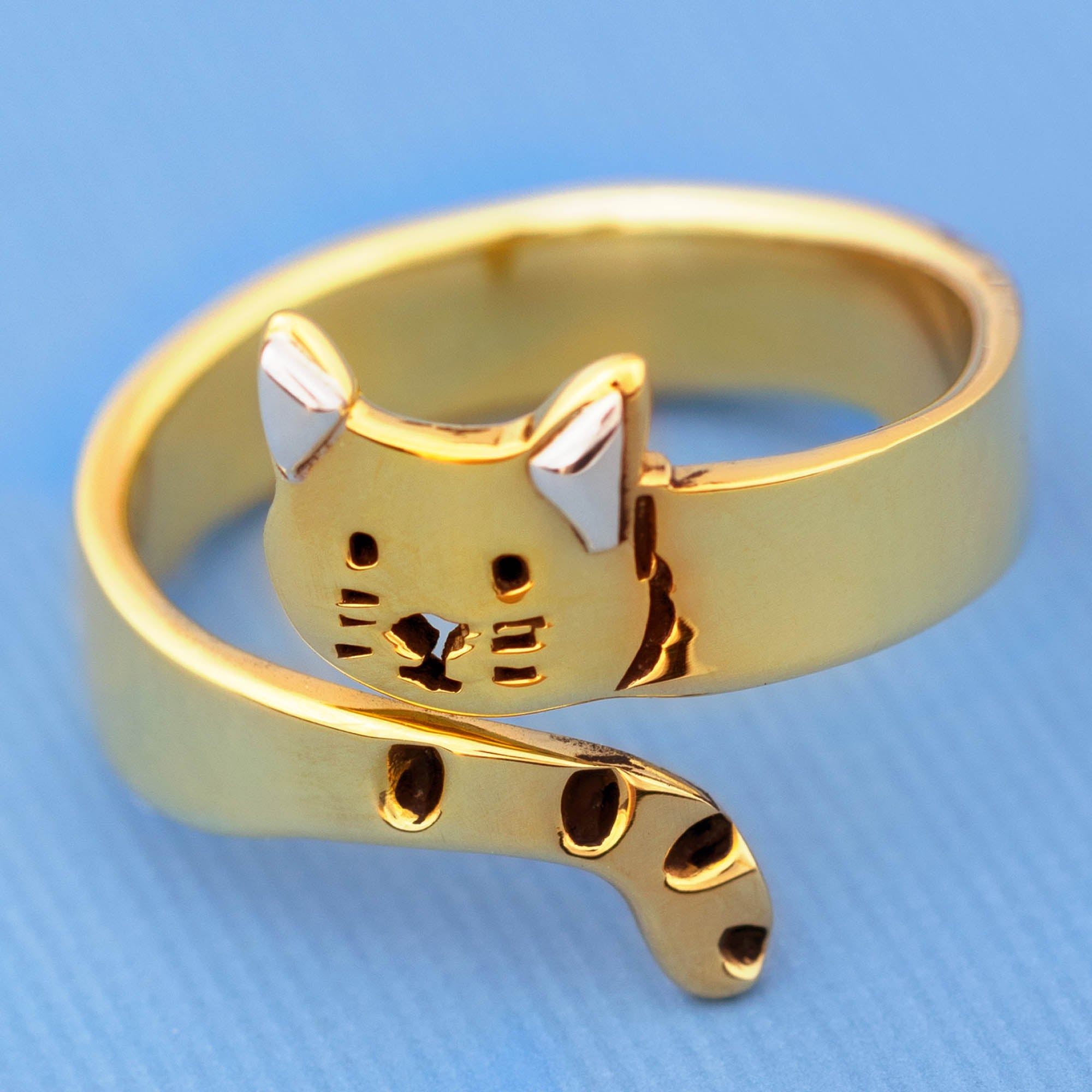 Premium Sweet Cat Hugger Ring - Handmade Silver Accent Jewelry