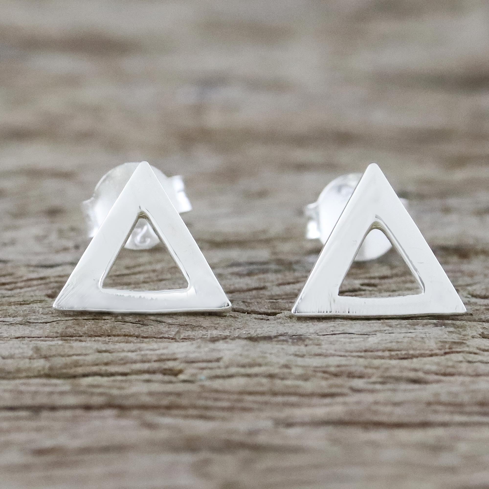 Premium Silver Triangle Stud Earrings - Handcrafted Sterling Silver Geometric Jewelry