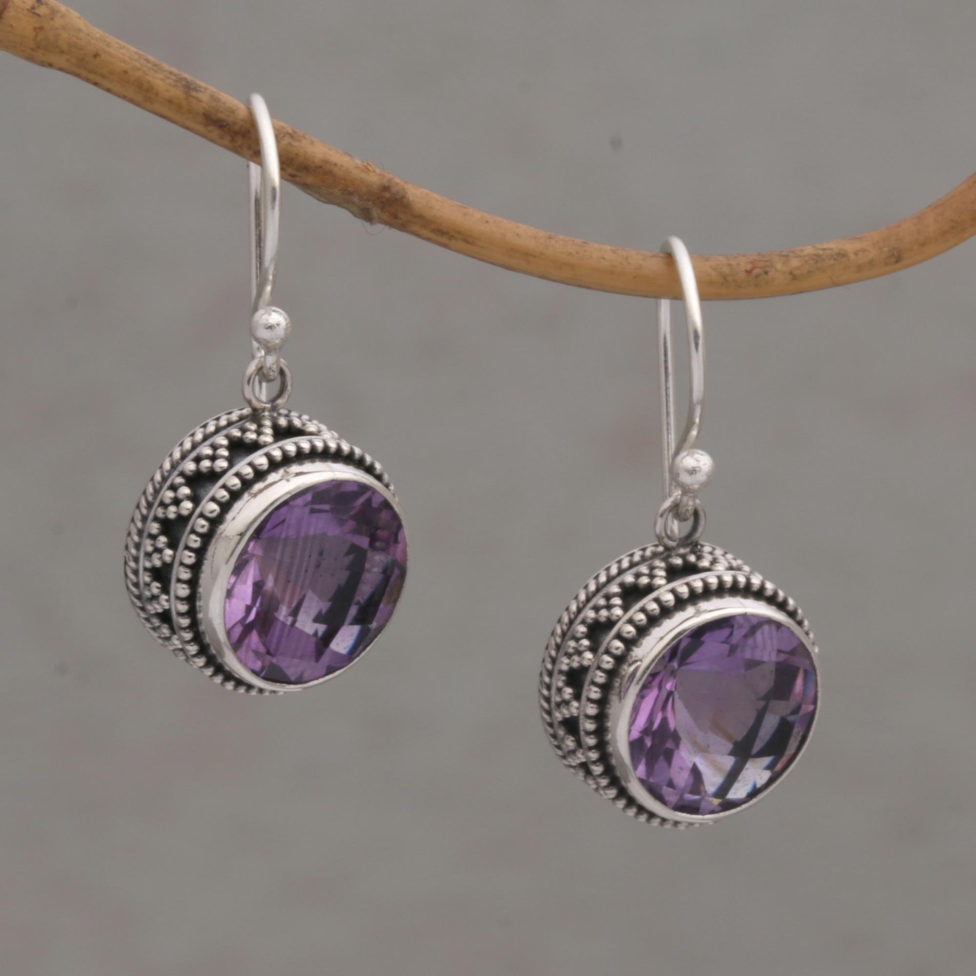 Premium Sparkling Haven Amethyst Dangle Earrings - Handcrafted Sterling Silver Jewelry