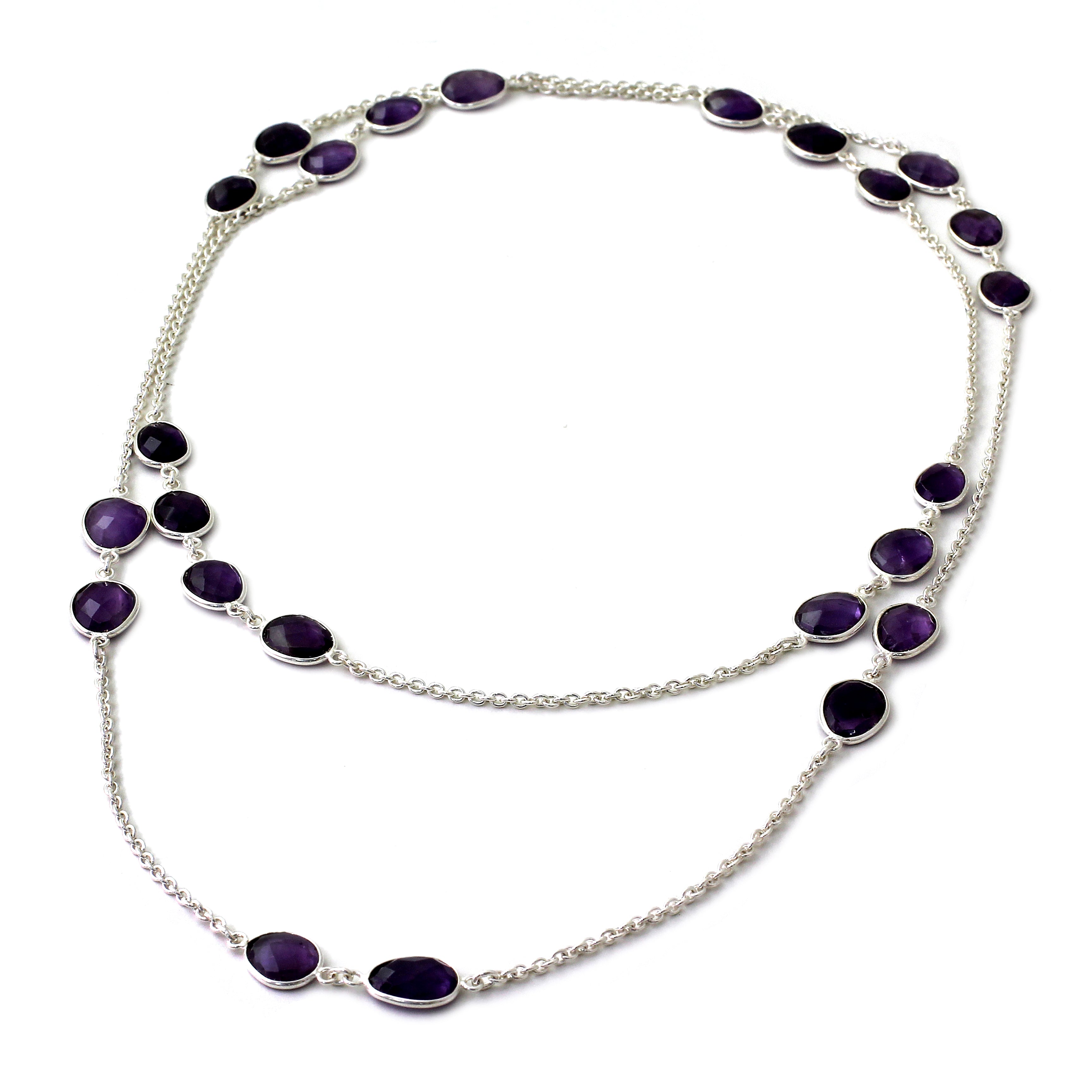 Premium Amethyst Sterling Silver Long Necklace - Handcrafted Elegance by Indian Artisans