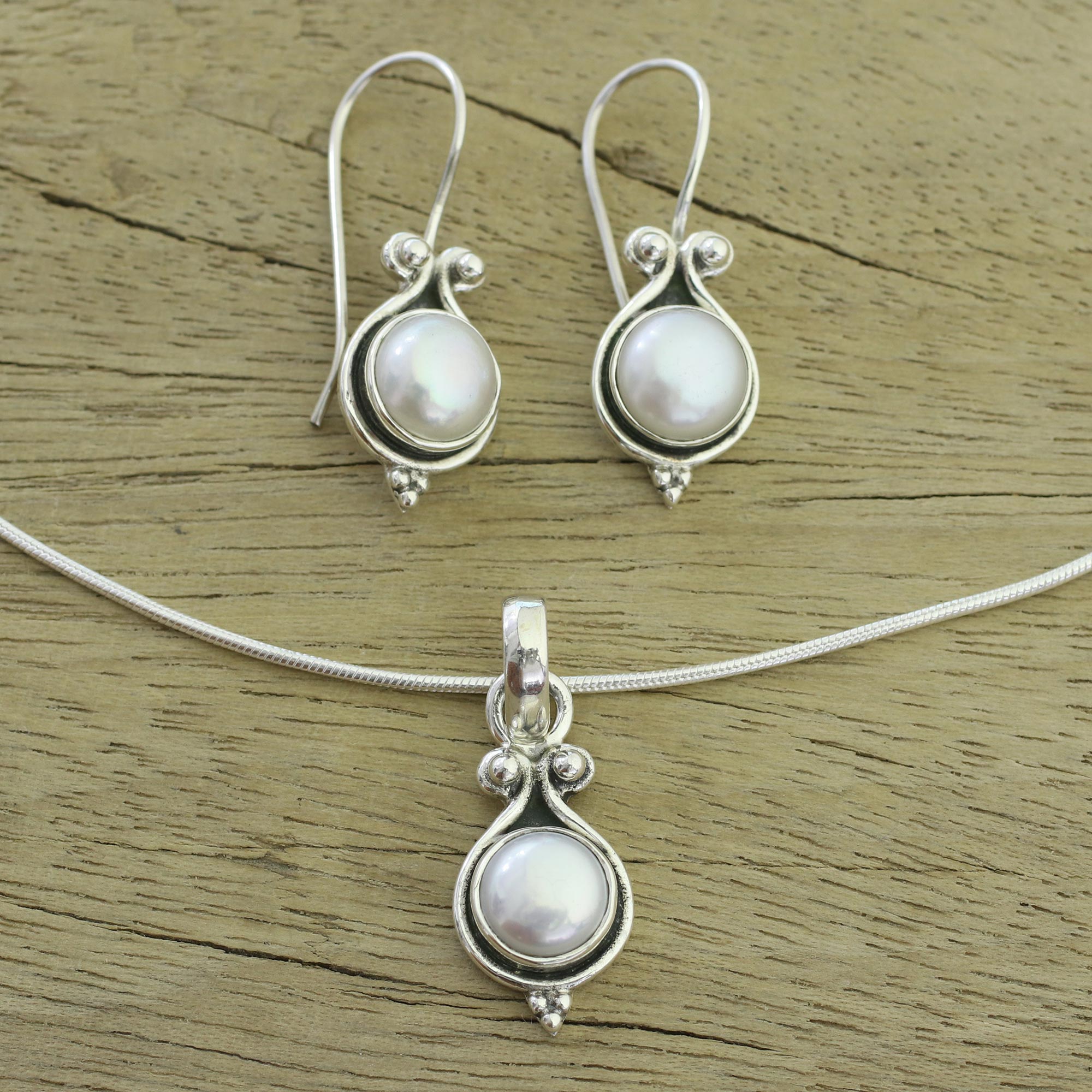 Premium Sterling Silver Pearl Bridal Jewelry Set - Handcrafted Elegance from India