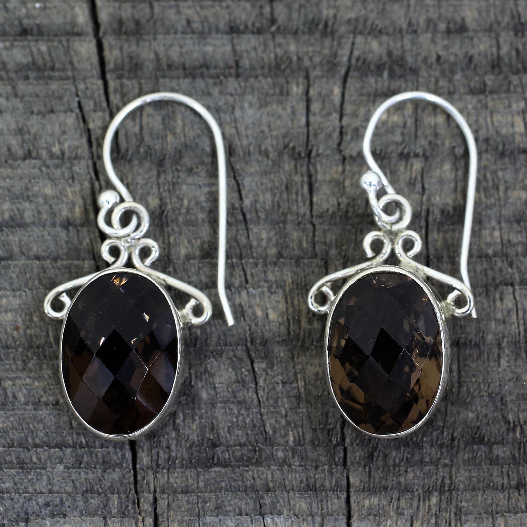 Premium Twilight Elegance: Women's Sterling Silver & Smoky Quartz Earrings